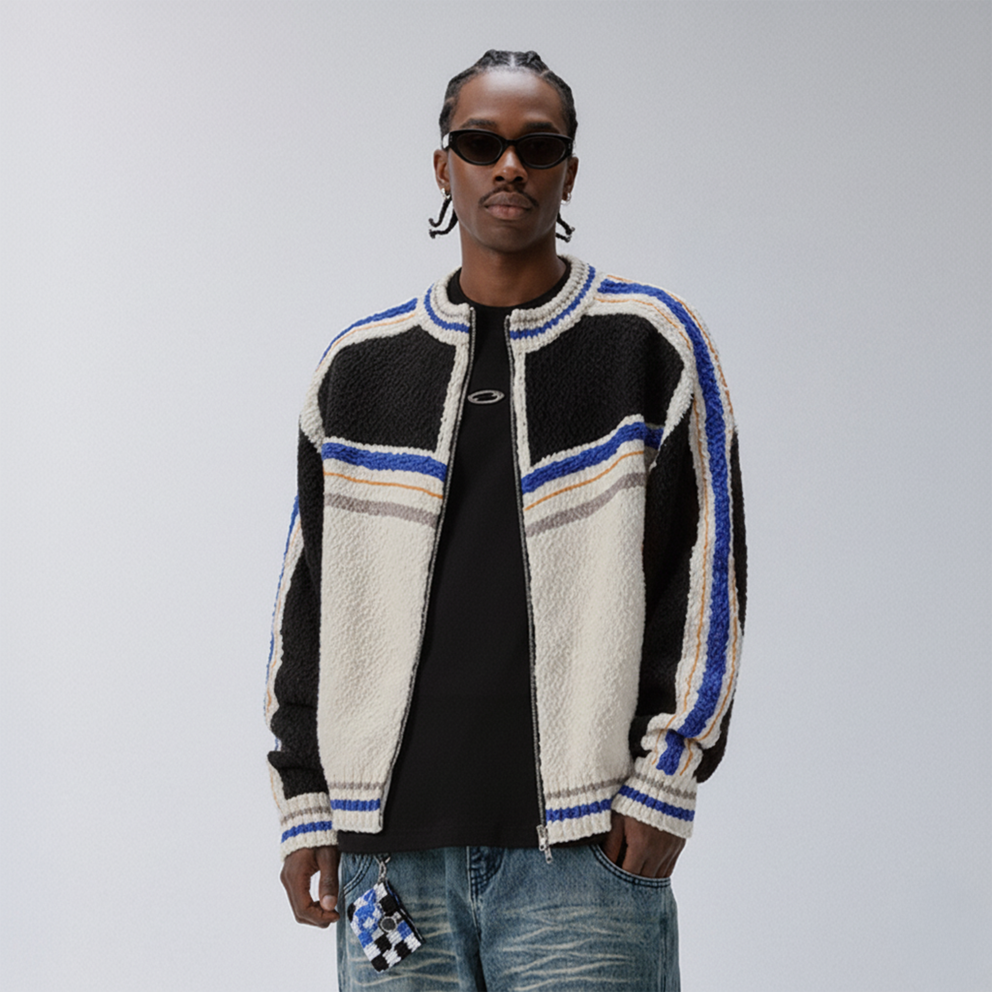 F2CE Contrast Panel Boxy Cardigan-Sweater-S-Free Shipping Leatheretro