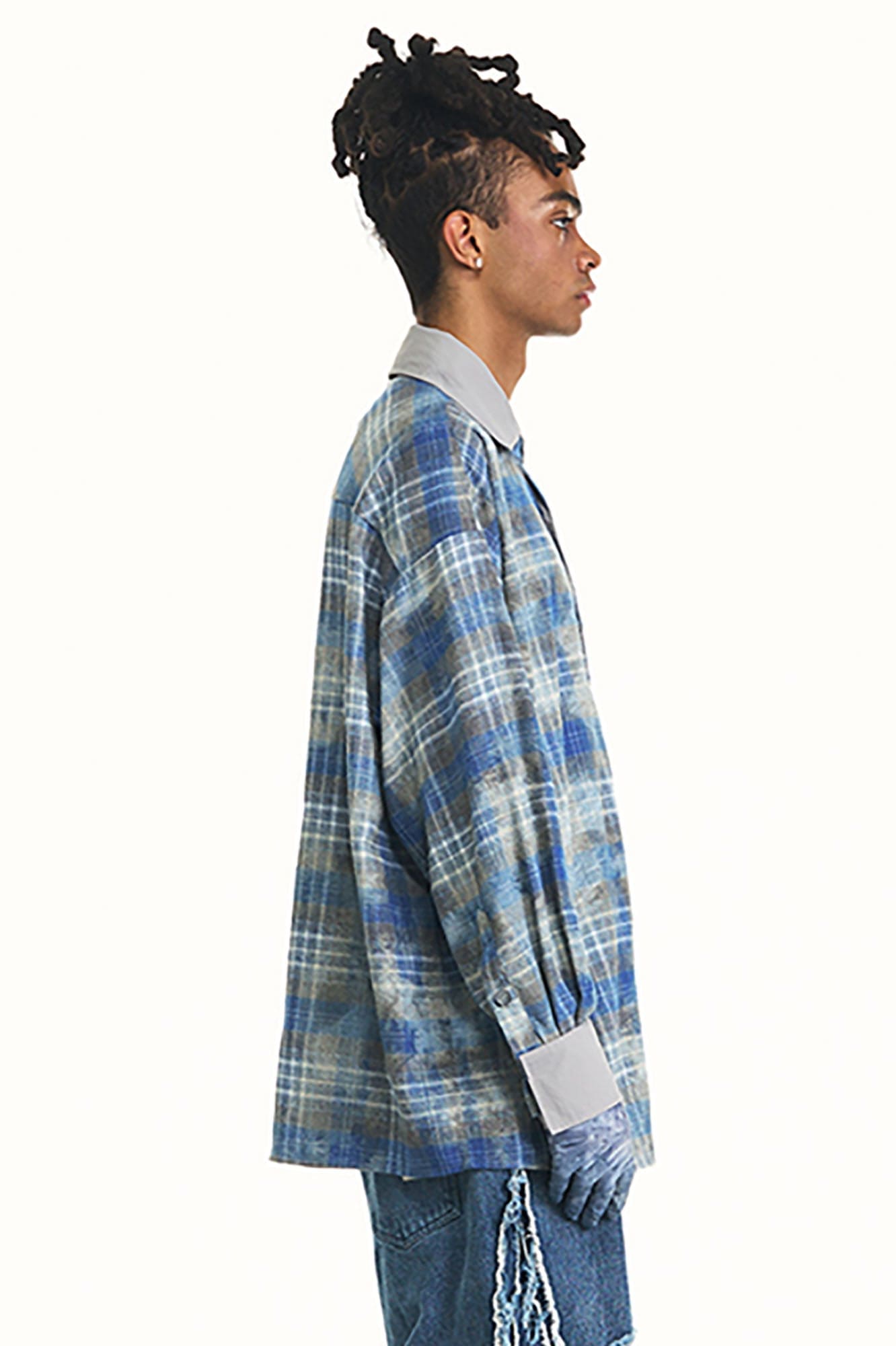 RELABEL Washed Plaid Tie-Dye Contrast-Collar Shirt-Shirt-S-Free Shipping Leatheretro