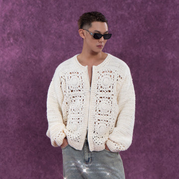 CLP Granny Square Zip Crochet Cardigan-Sweater-One Size-Free Shipping Leatheretro
