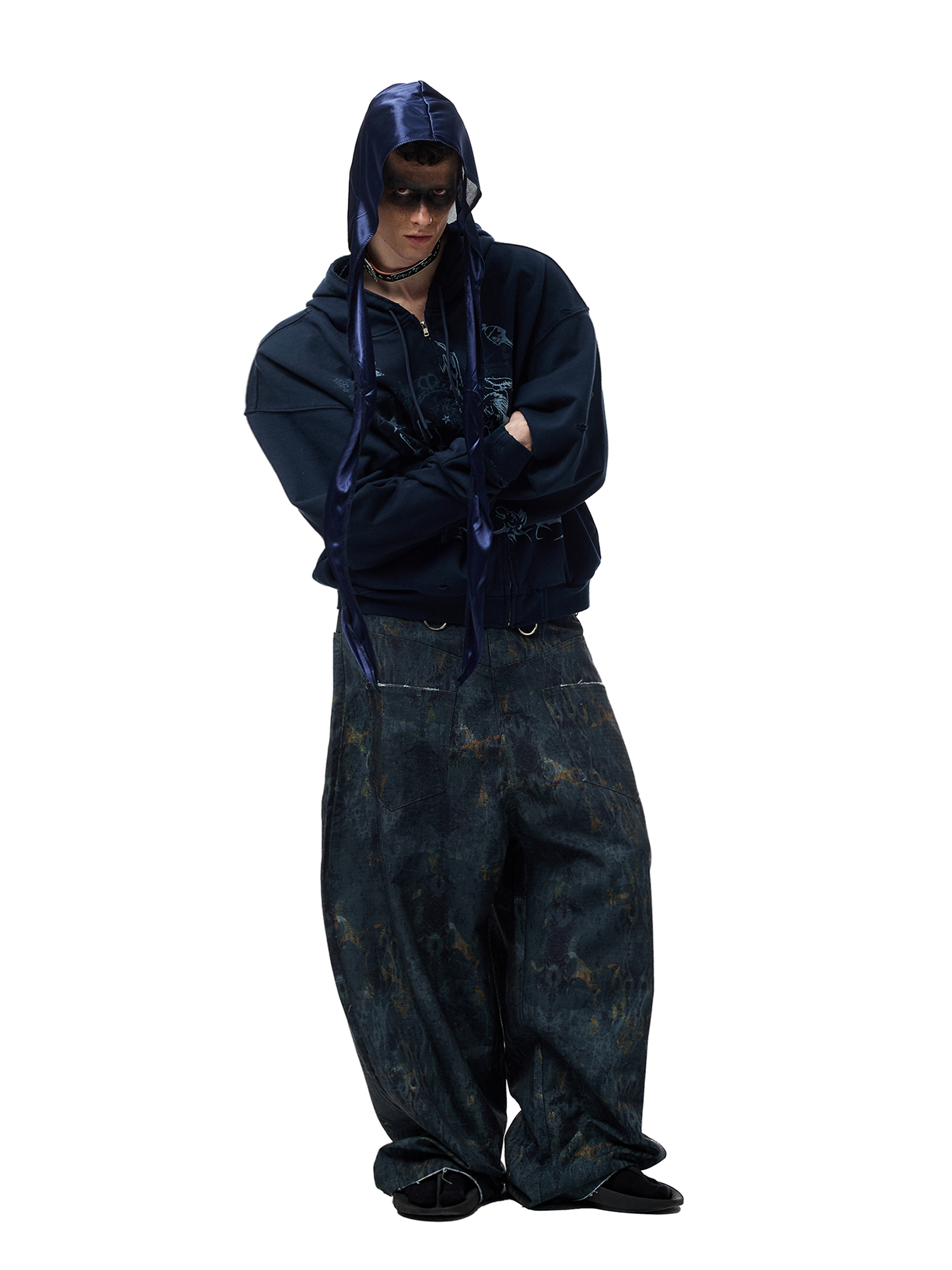 CYCYCY Washed Mottled Flame Graphic Denim Pants-Pants-XXS / 27"-Free Shipping Leatheretro