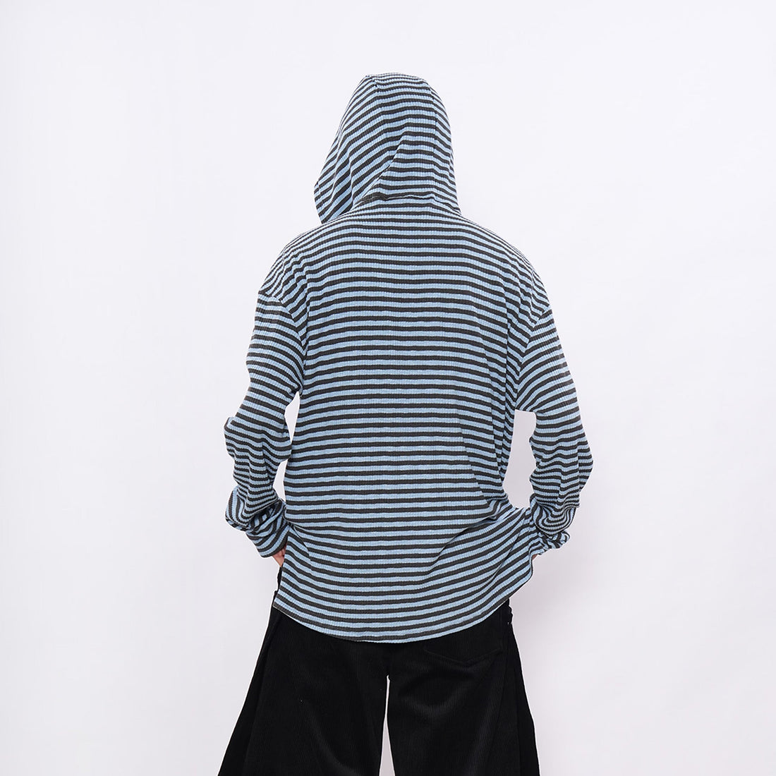 7440 37 1 Striped Lace-Up Hoodie Tee-L/S Tee-S (Preorder)-Free Shipping Leatheretro