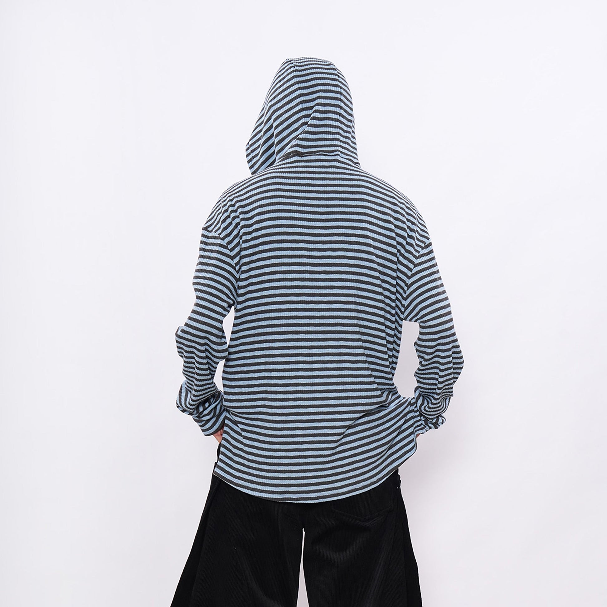 7440 37 1 Striped Lace-Up Hoodie Tee-L/S Tee-S (Preorder)-Free Shipping Leatheretro