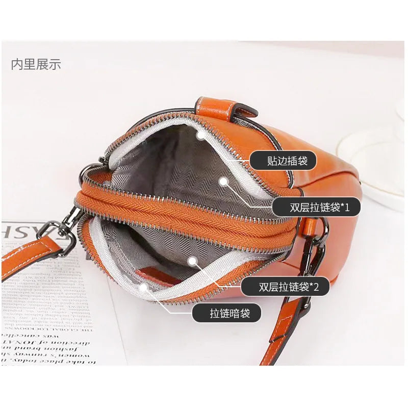 Women's Real Cowhide Mobile Phone Bag - Single Shoulder Crossbody Bag-Green-Free Shipping Leatheretro