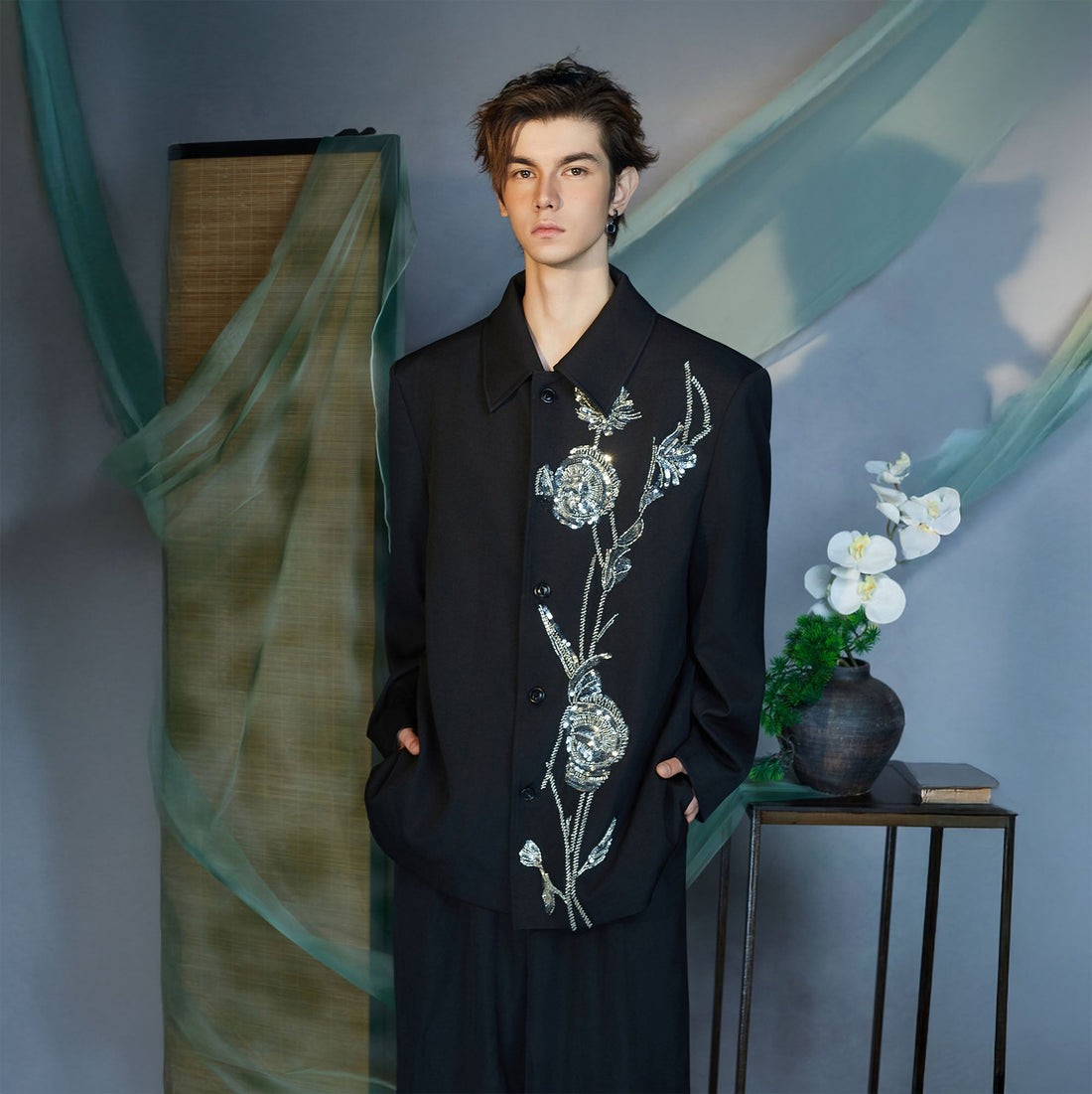 JIECHI Embellished Floral Side-Slit Jacket-Jacket-M (Preorder)-Free Shipping Leatheretro