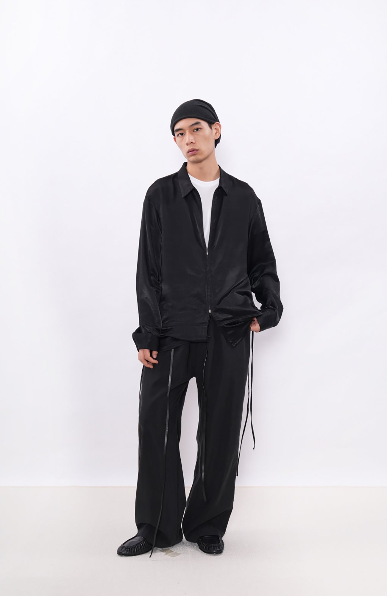 7440 37 1 Satin-Sheen Side-Drawstring Zip Shirt-Shirt-S (Preorder)-Free Shipping Leatheretro