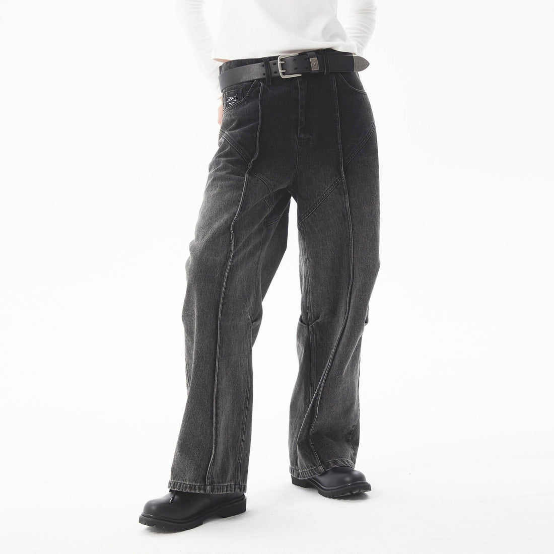 ERROR CODE ROBOT Middle Spliced Faded Jeans-Jeans-S-Free Shipping Leatheretro