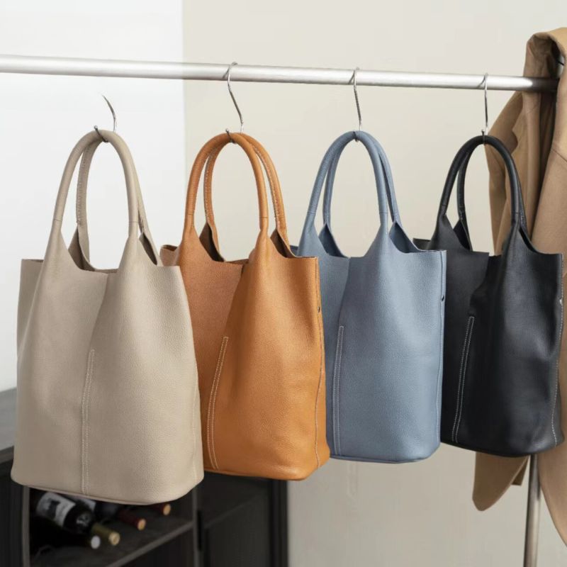 Real Leather Shopper Tote Bag-Tote Bag-Khaki-Free Shipping Leatheretro