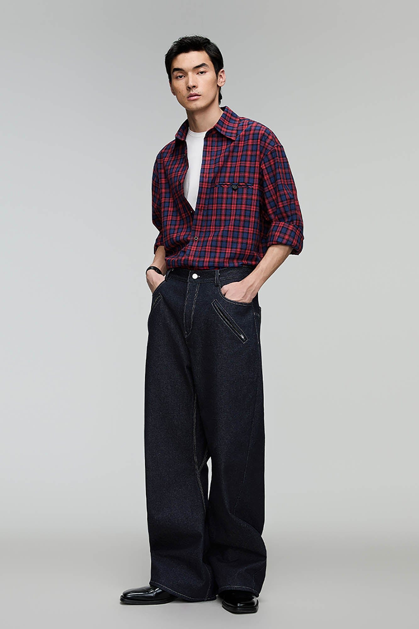 OPICLOTH Plaid Oversized Button-Up Shirt-Shirt-XS-Free Shipping Leatheretro