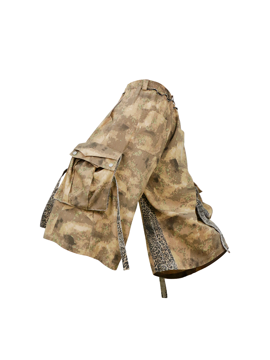 RELABEL Detachable Scarf Camo Leopard Panel Oversized Shorts-Shorts-XS-Free Shipping Leatheretro
