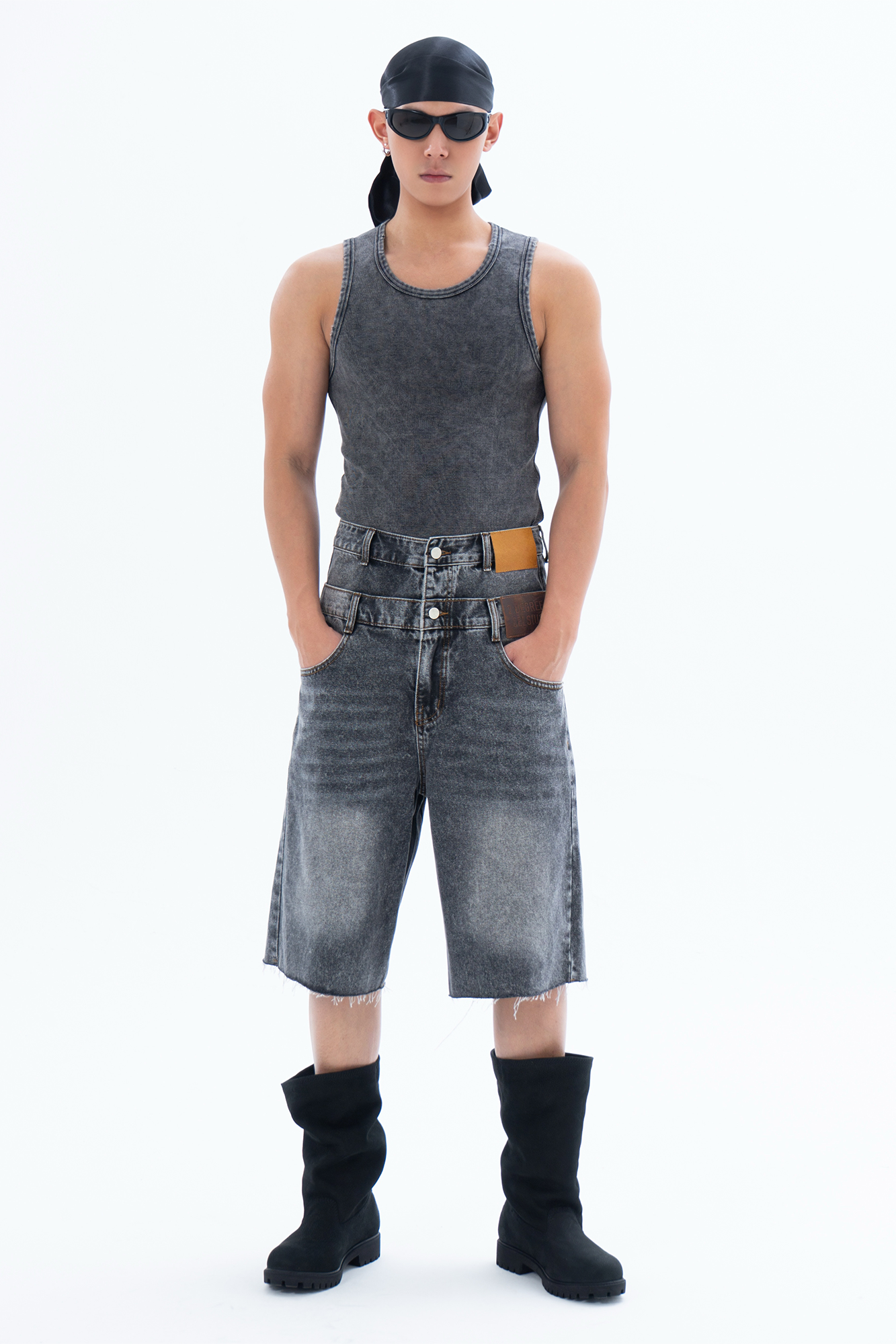 CLP Retro Washed Double-Waist Denim Shorts-Shorts-M / 30"-Free Shipping Leatheretro