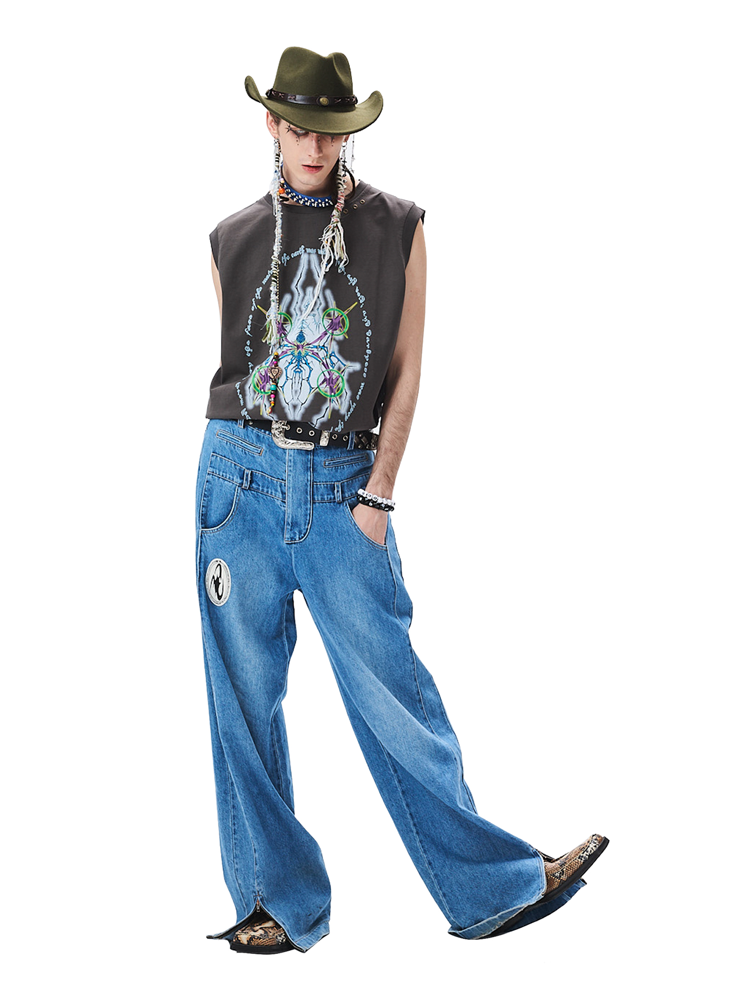 CYCYCY Deconstructed Double-Waist Washed Jeans-Jeans-XS / 28"-Free Shipping Leatheretro