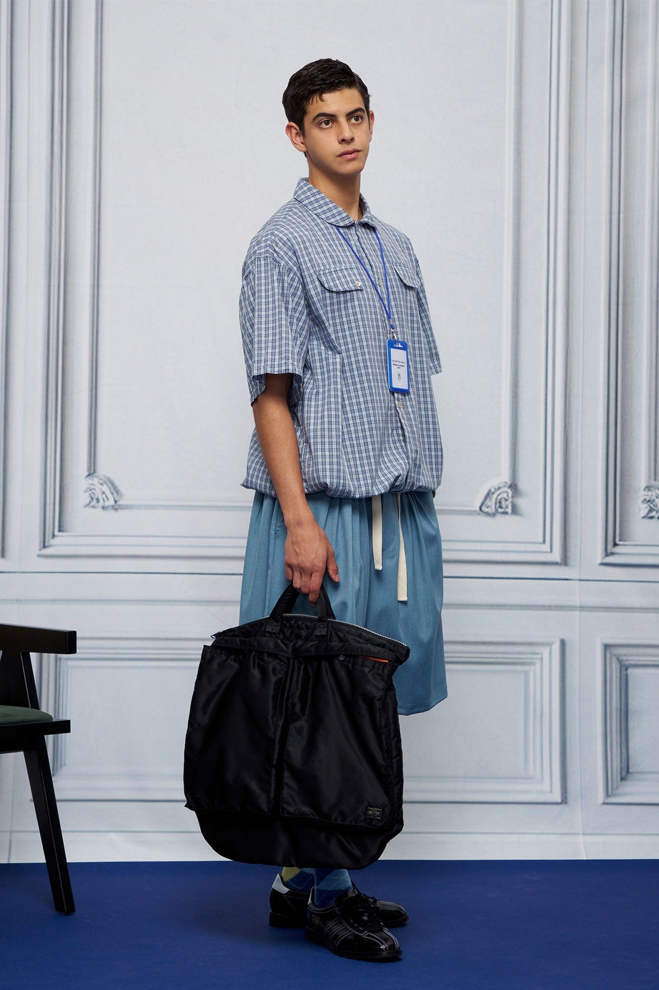 UNLIMITED MOTE Drawstring Hem Plaid Peter Pan Collar Half Shirt-Half shirt-XS-Blue-Free Shipping Leatheretro