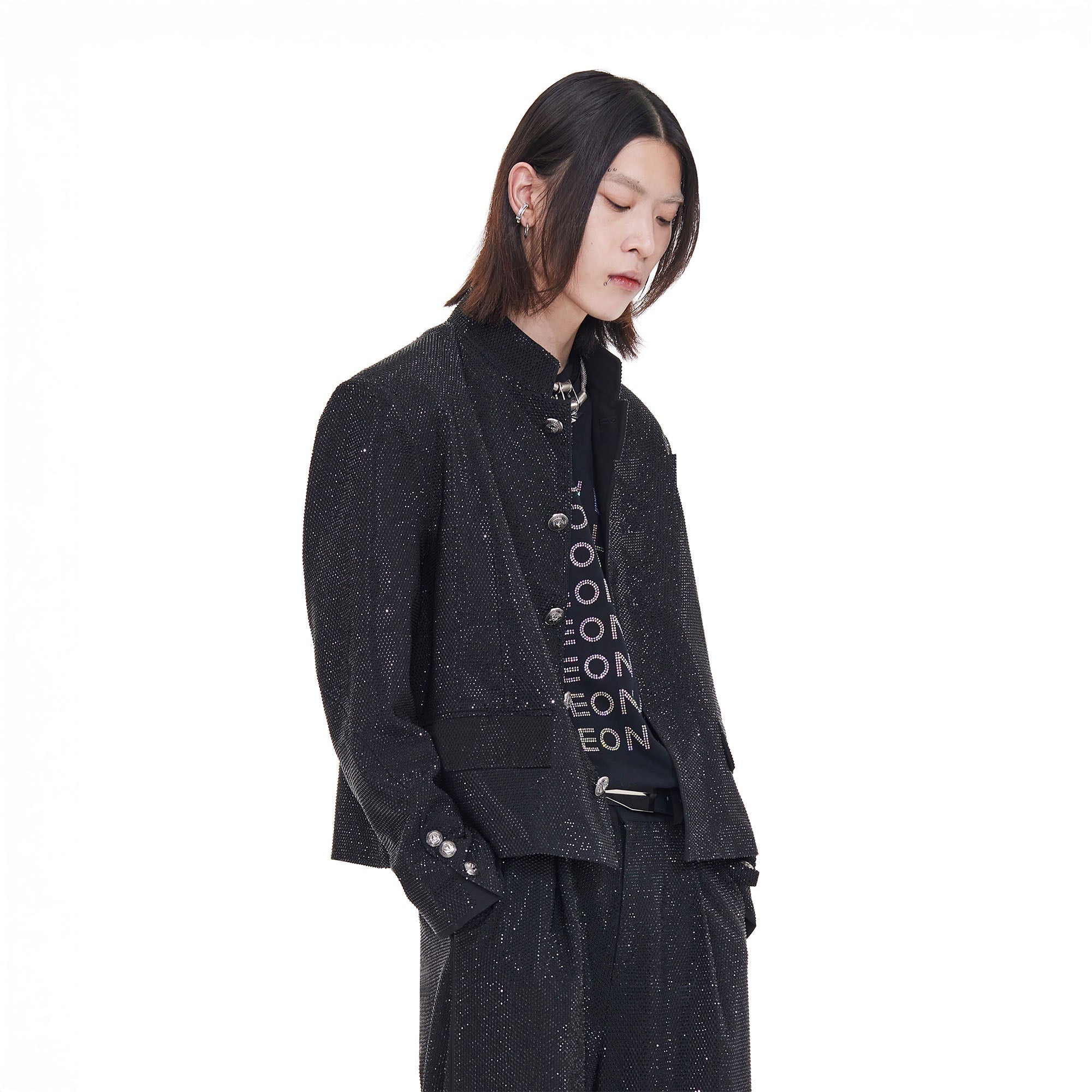 FACEONLAB Diamond LOGO Back Mandarin Collar Jacket-Jacket-M (Preorder)-Free Shipping Leatheretro