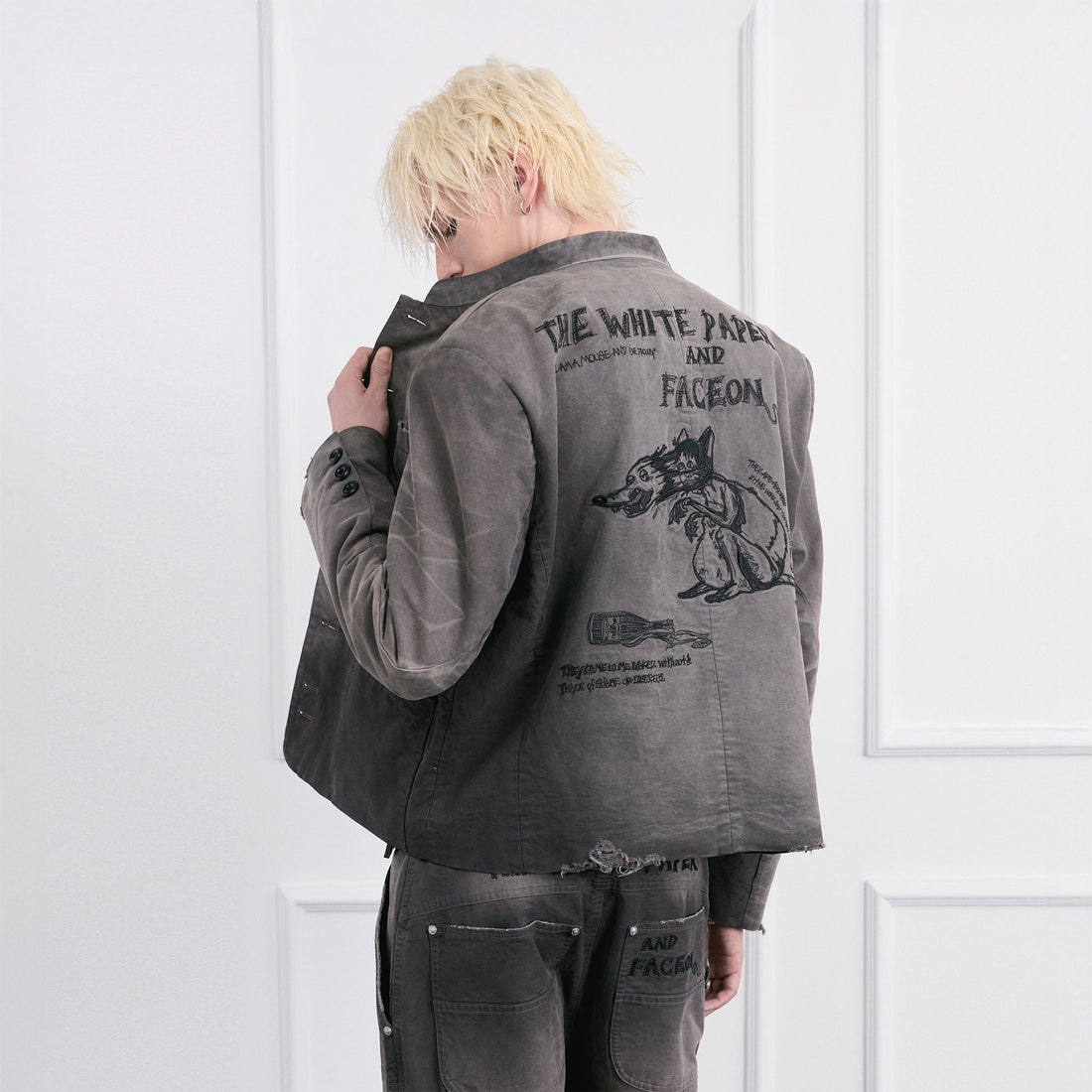 FACEONLAB Distressed Washed Embroidery Jacket-Jacket-M-Free Shipping Leatheretro