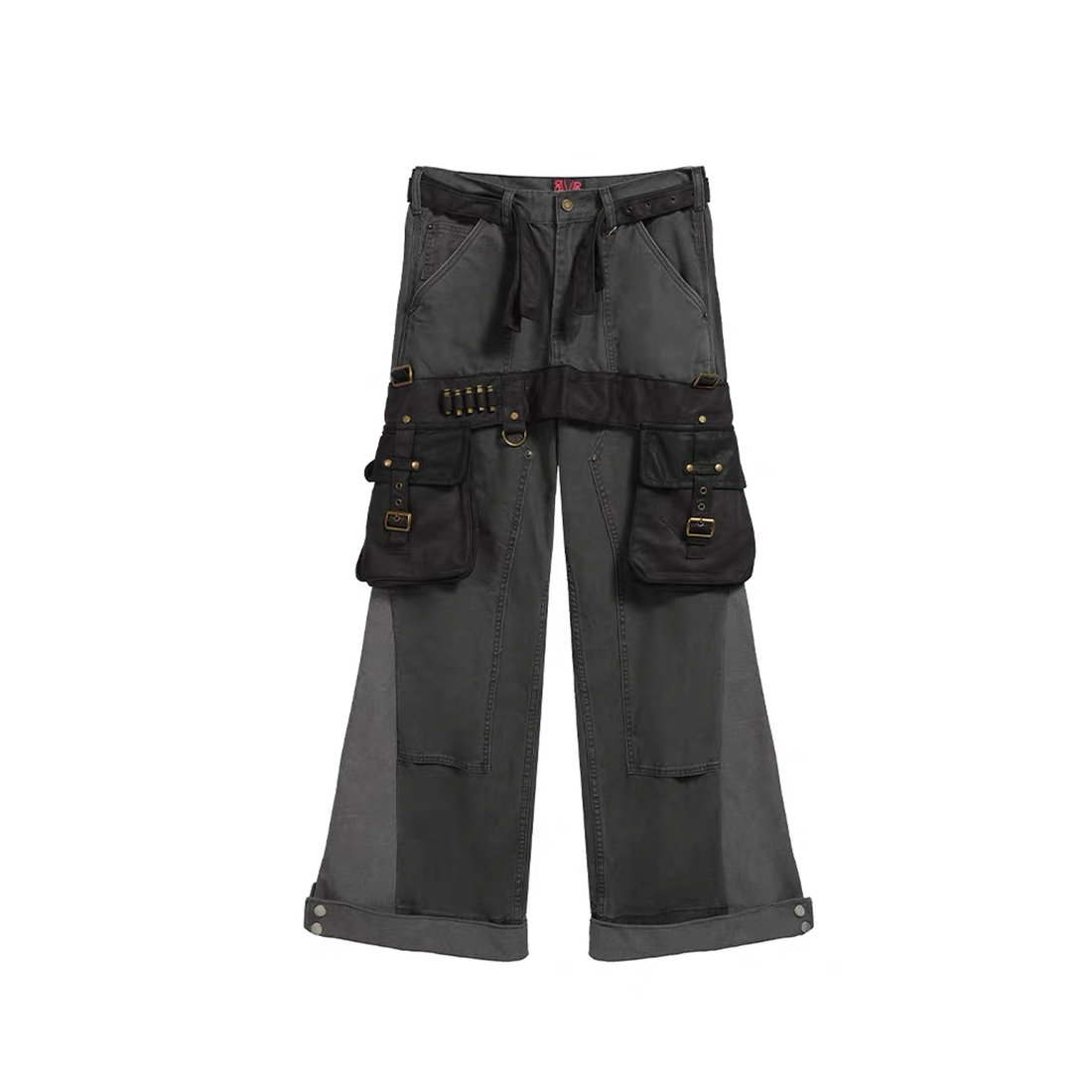 NOTHINGNESS WORLD Strap-On Pouch Utility Wide-Leg Pants-Pants-XS-Blue-Free Shipping Leatheretro