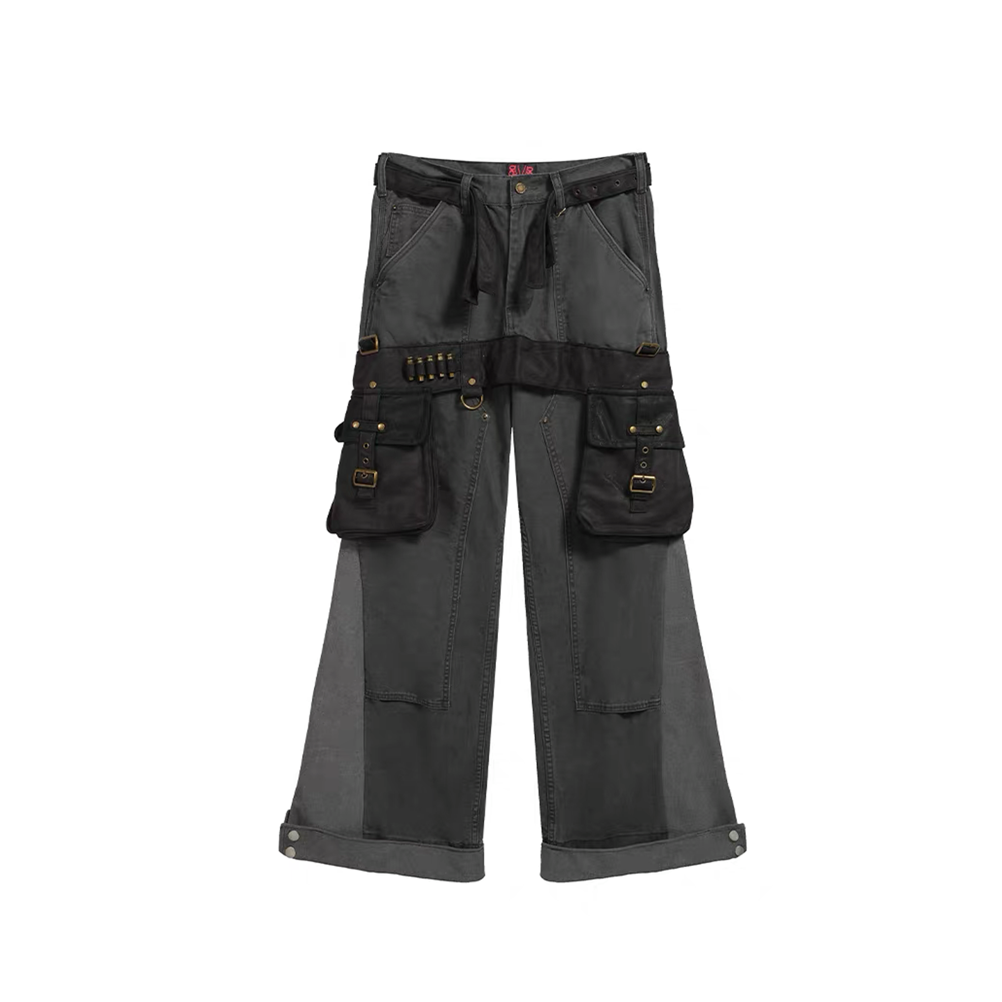 NOTHINGNESS WORLD Strap-On Pouch Utility Wide-Leg Pants-Pants-XS-Dark Gray-Free Shipping Leatheretro