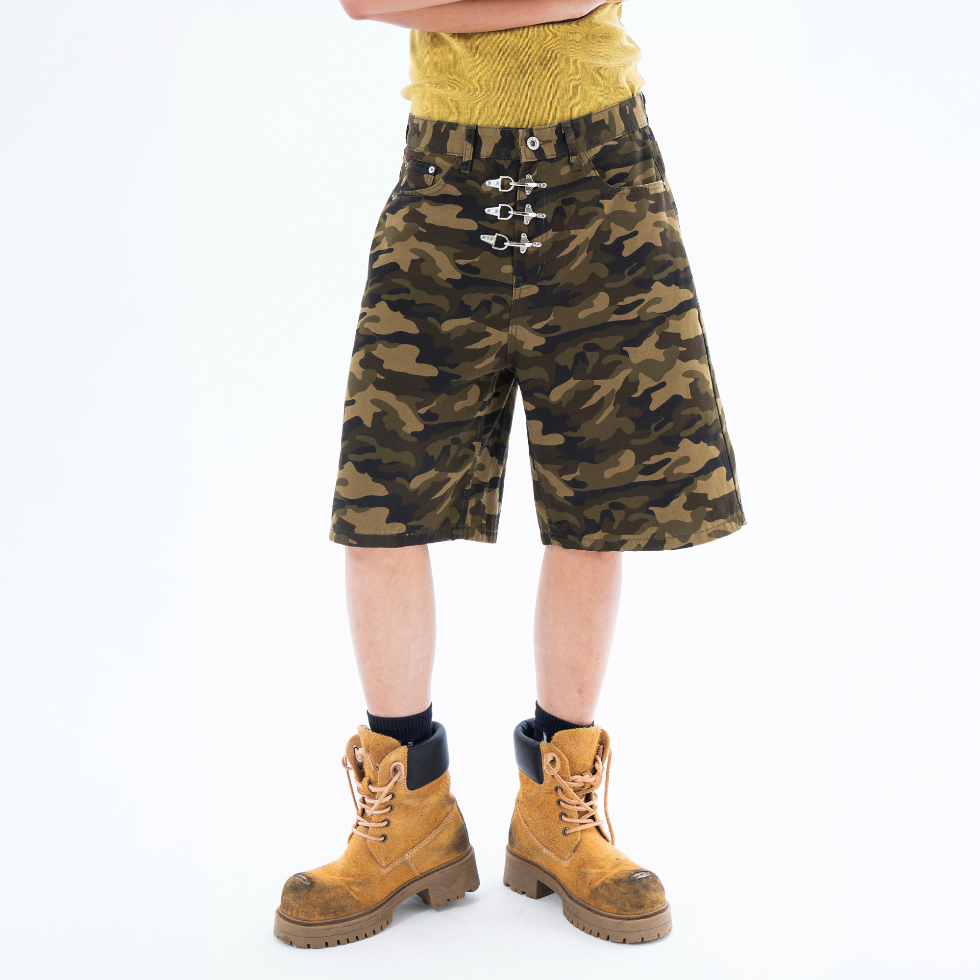 CLP Retro Camo Metal Clasp Denim Shorts-Shorts-S / 28"-Free Shipping Leatheretro