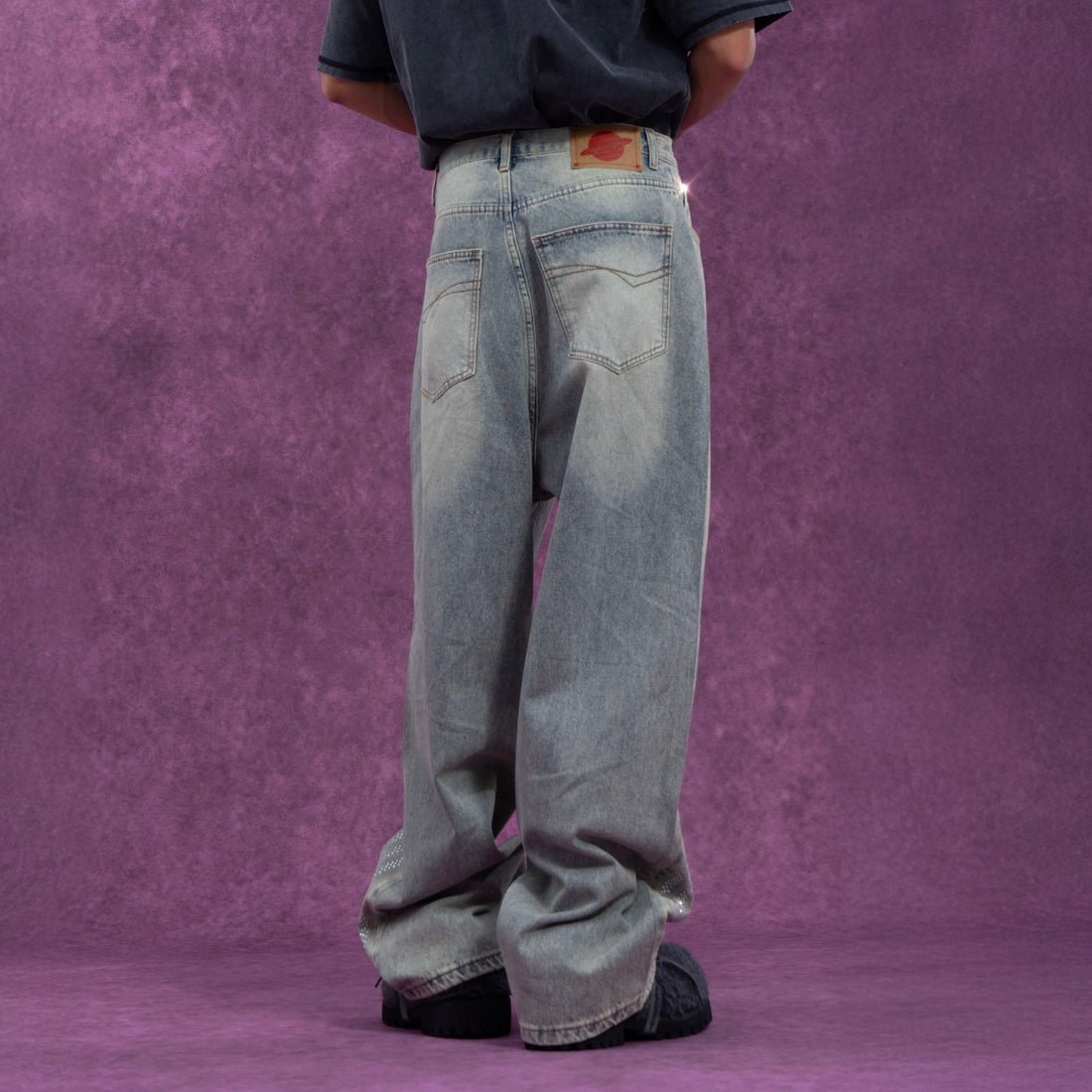 CLP Diamond Arc Washed Wide-Leg Jeans-Jeans-S-Free Shipping Leatheretro