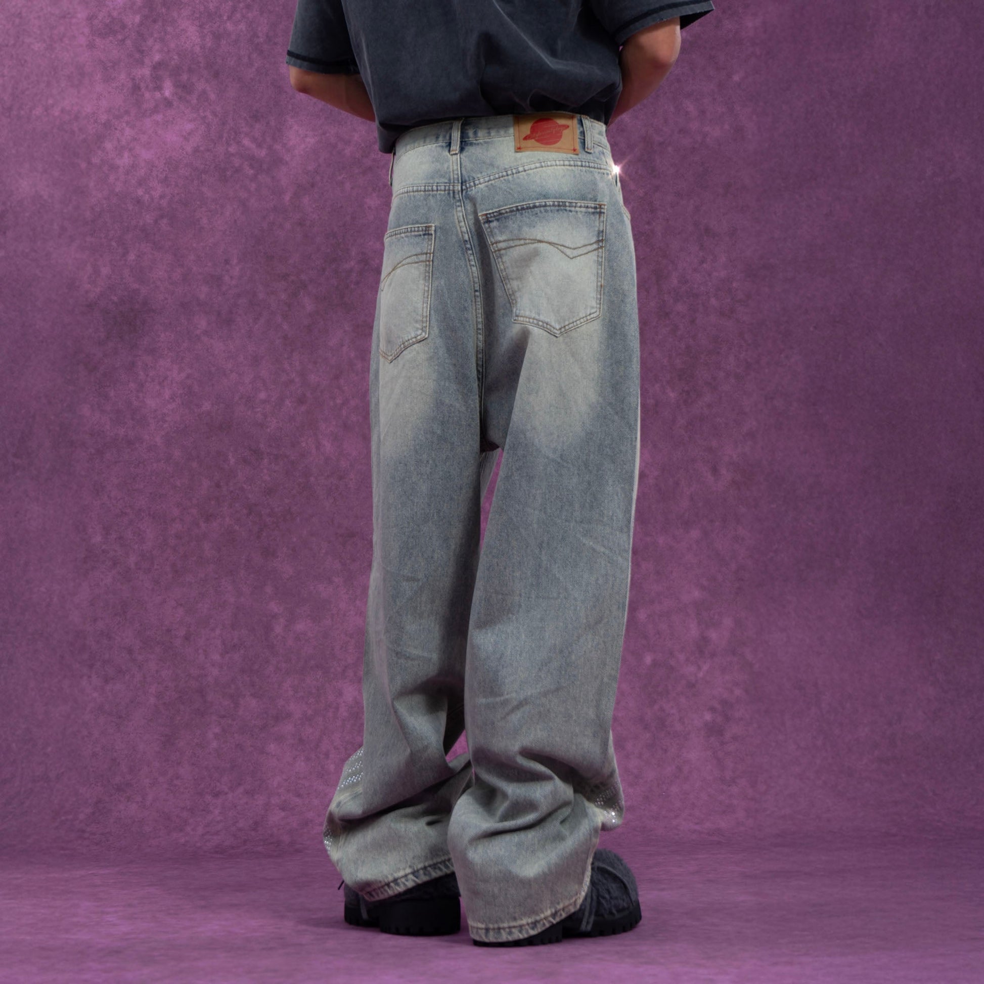 CLP Diamond Arc Washed Wide-Leg Jeans-Jeans-S-Free Shipping Leatheretro