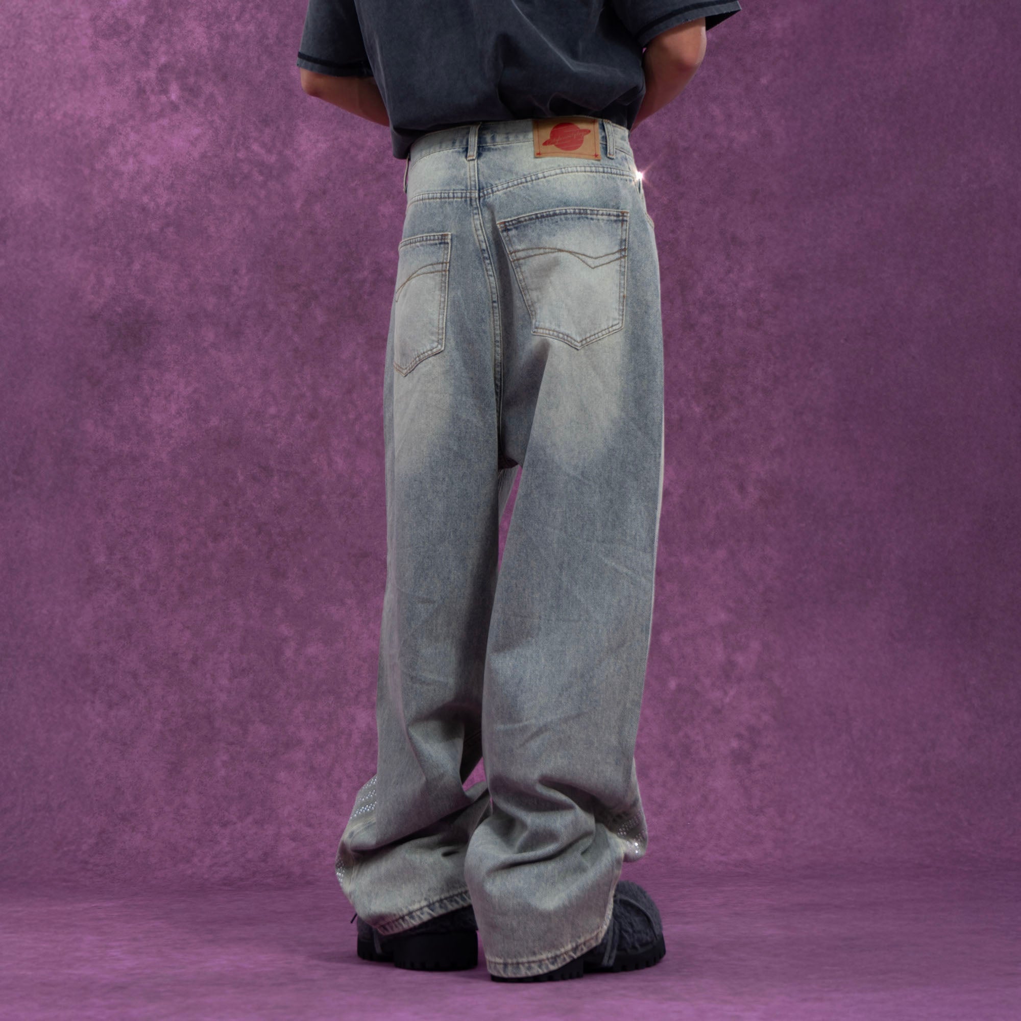 CLP Diamond Arc Washed Wide-Leg Jeans-Jeans-S-Free Shipping Leatheretro