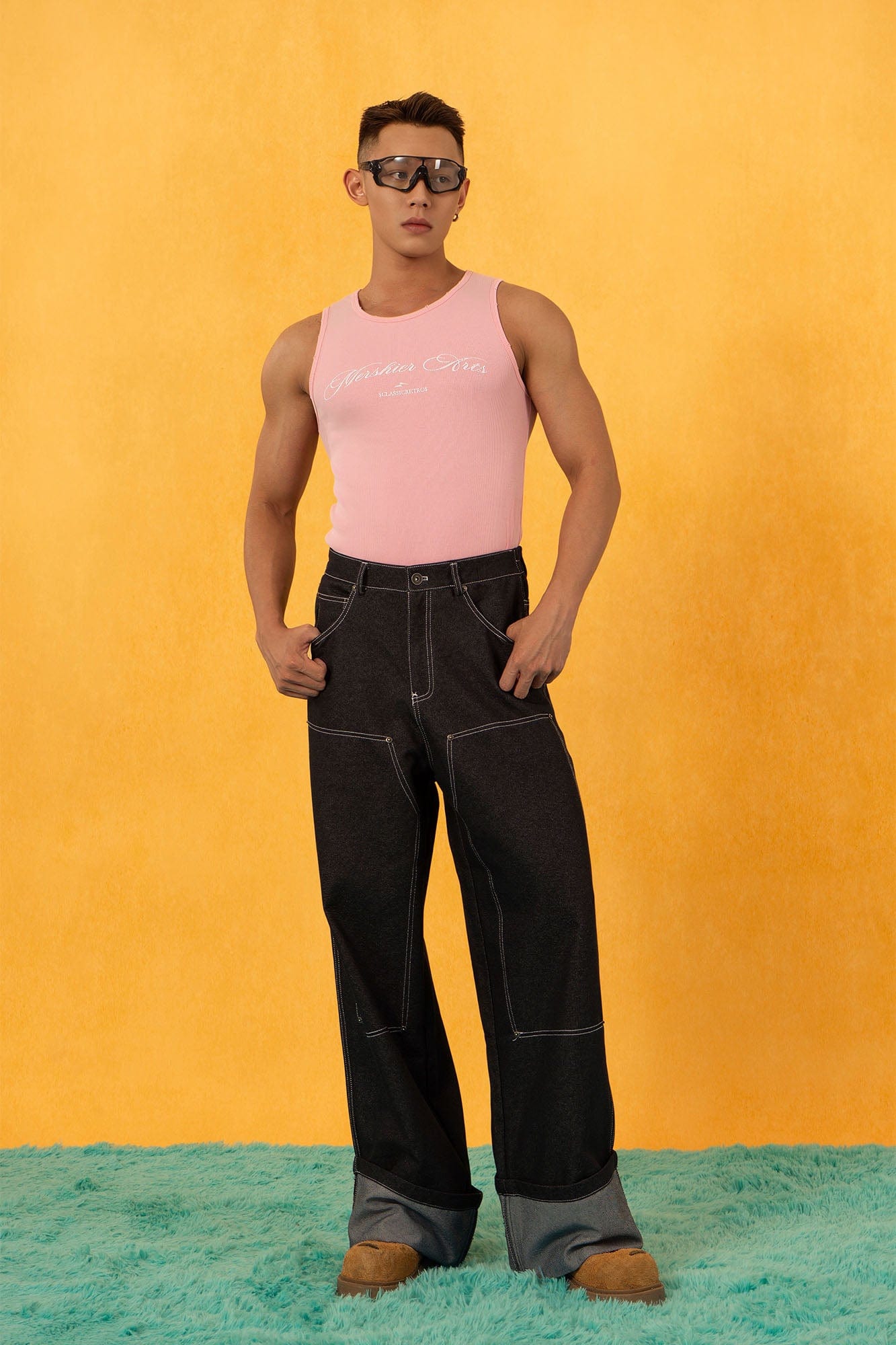 CLP Retro Double-Knee Fold Hem Raw Jeans-Jeans-M-Free Shipping Leatheretro