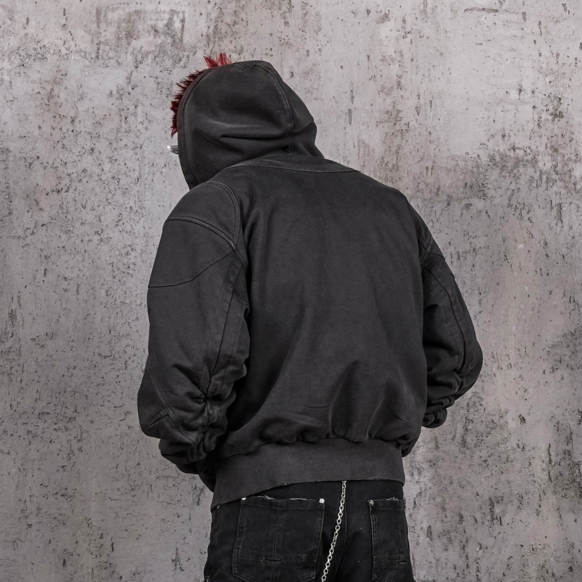 UNDERWATER Distressed Spliced Fallen Armor Zip-Up Hoodie-Hoodie-S-Free Shipping Leatheretro