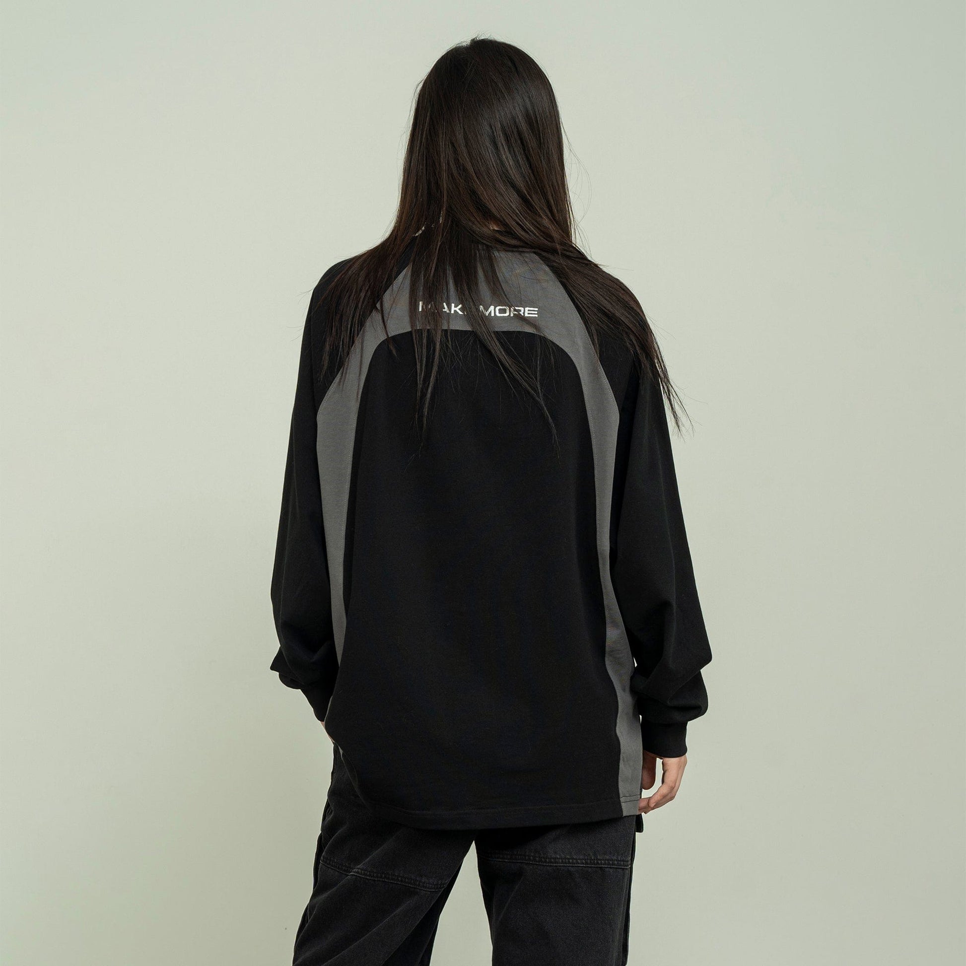 MAKEMORE Modern Deconstructed Embroidered Long-Sleeve Tee-L/S Tee-S-Gray-Free Shipping Leatheretro
