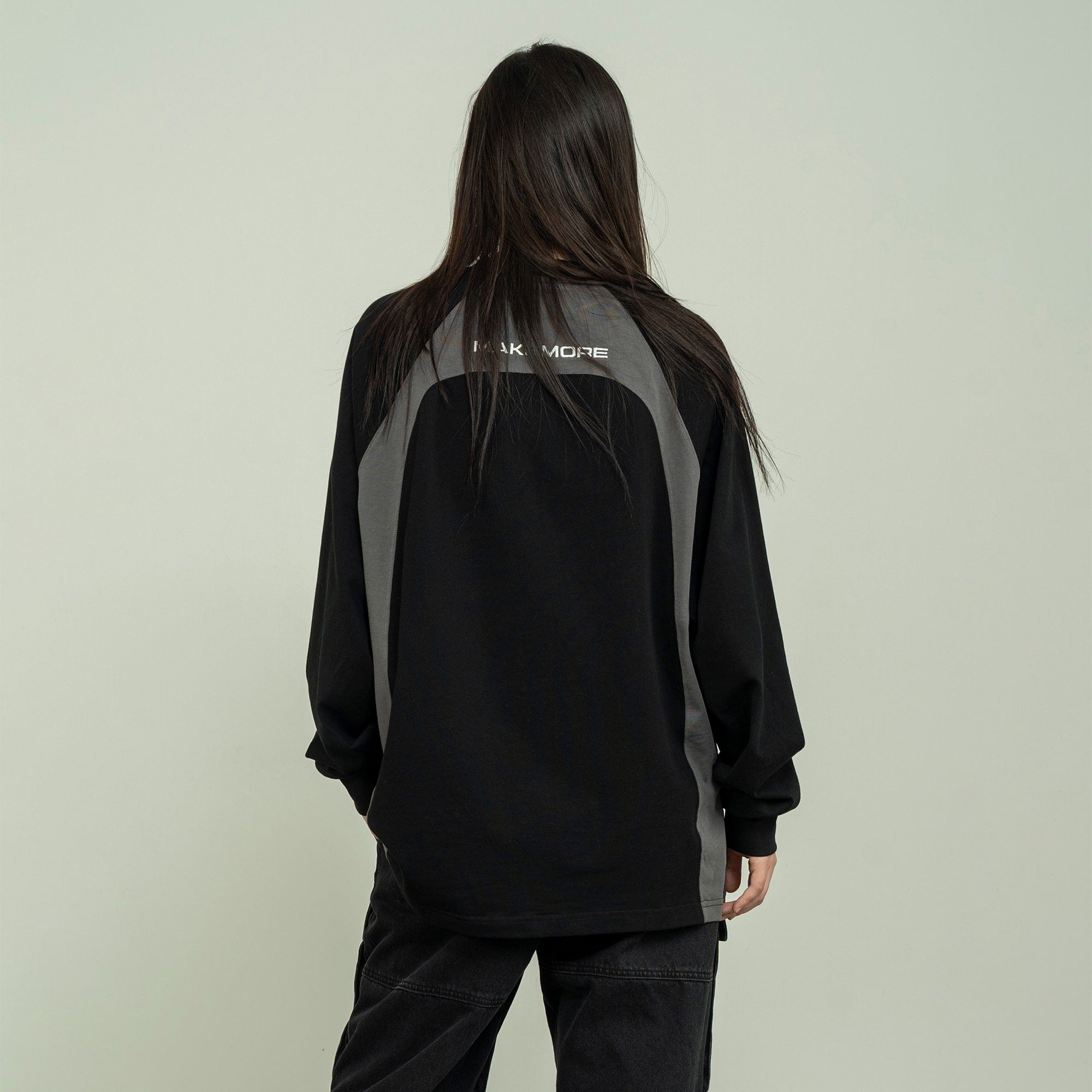 MAKEMORE Modern Deconstructed Embroidered Long-Sleeve Tee-L/S Tee-S-Gray-Free Shipping Leatheretro