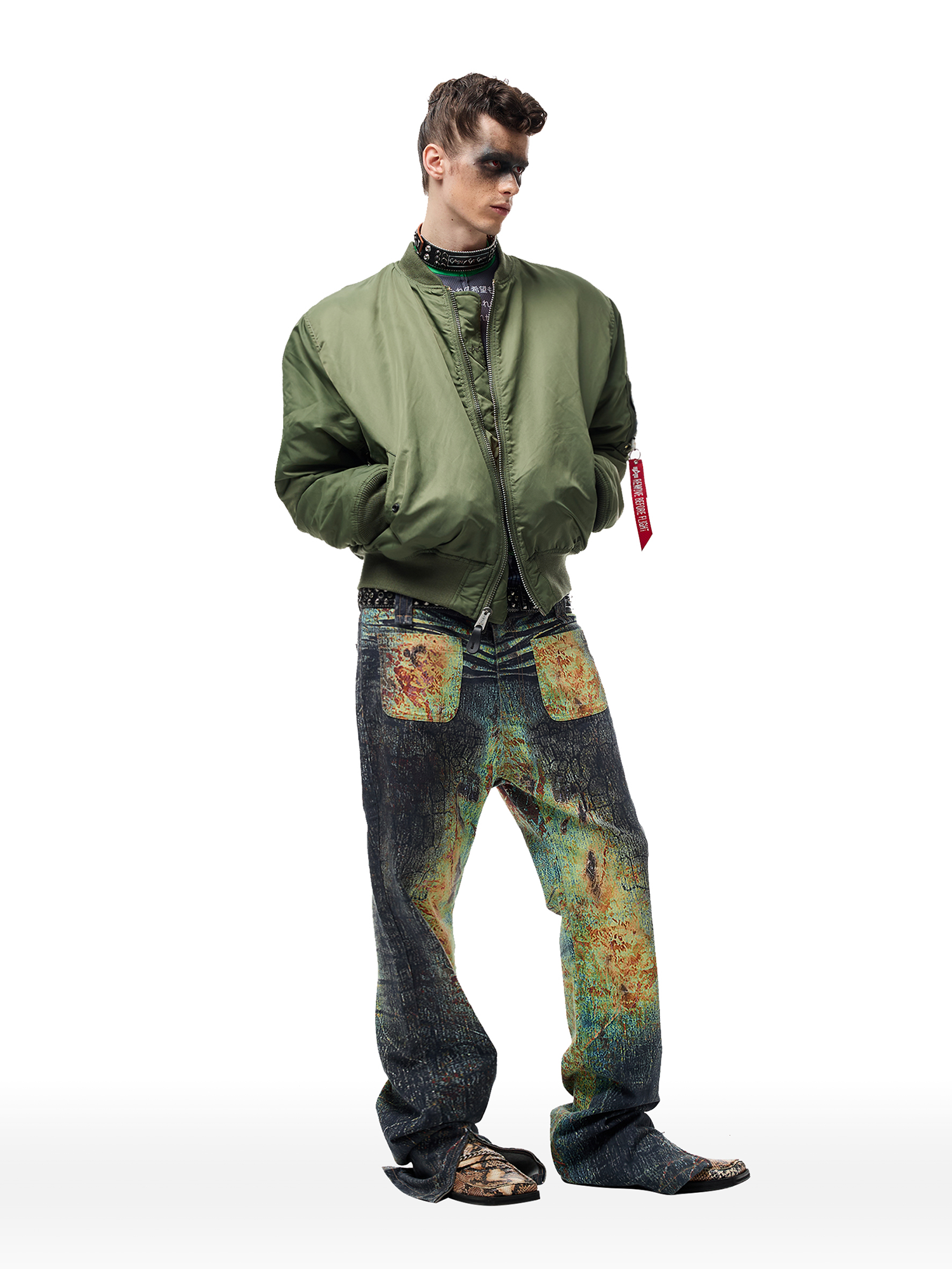 CYCYCY Iridescent Croc Full-Print Slim Flared Jeans-Jeans-XXS / 27"-Free Shipping Leatheretro
