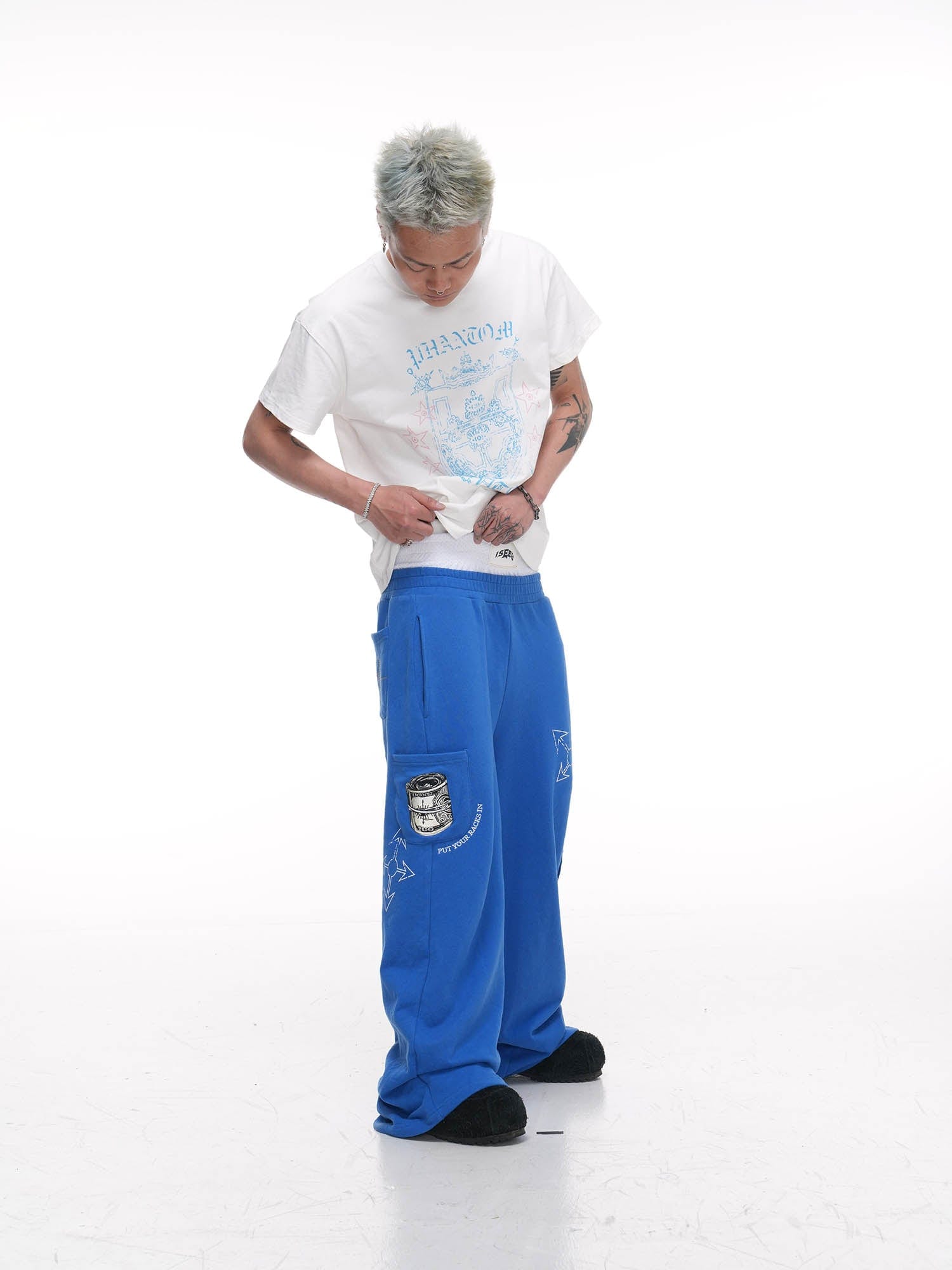 PHANTOMHUNTER Double-Waist Graphics Embroidered Baggy Sweatpants-Pants-S-Free Shipping Leatheretro