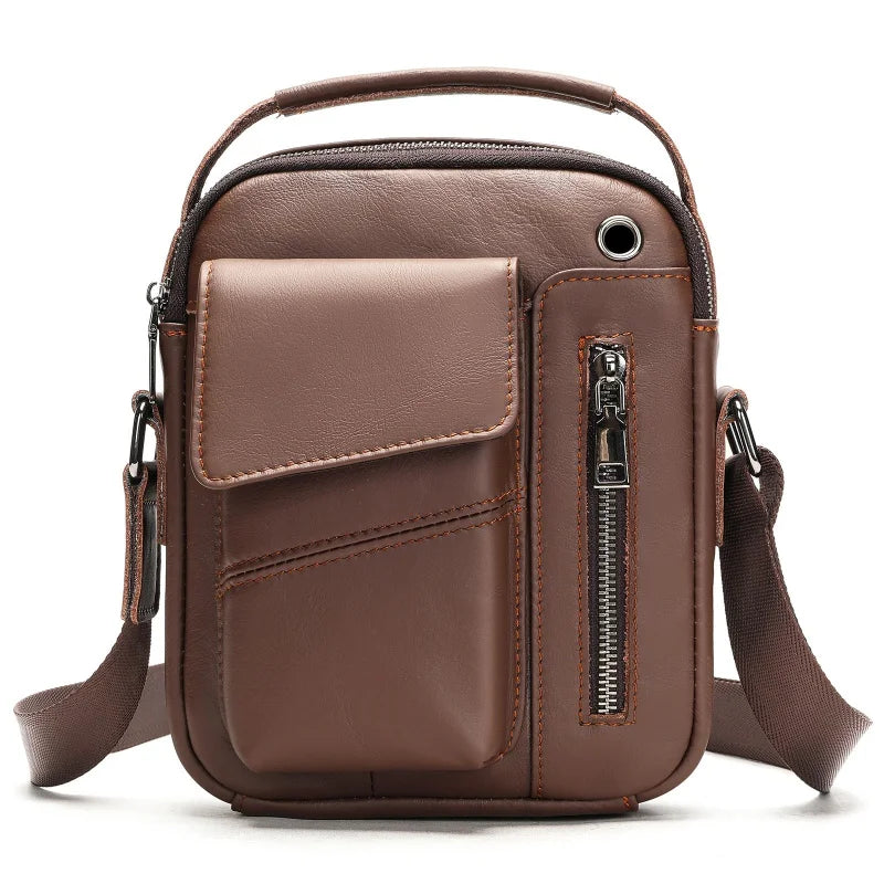 Men's Cowhide Casual Crossbody Bag - Large Capacity Leather Sling Bags-Crossbody Bag-7512Coffee-Free Shipping Leatheretro