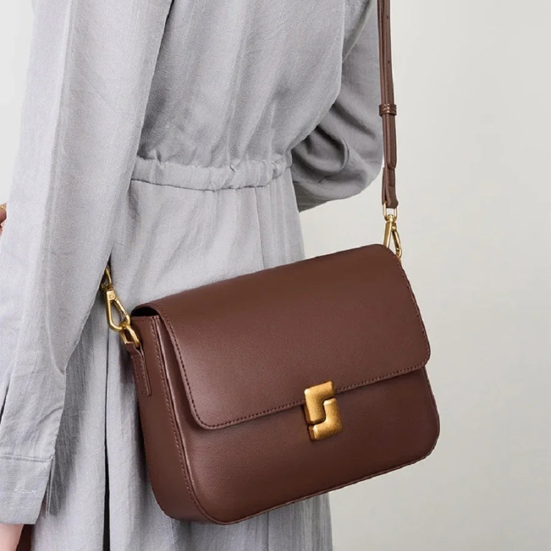 Genuine Leather Small Square Crossbody Bag - Women's Fashion Shoulder Handbags-Crossbody Bag-Black-Free Shipping Leatheretro