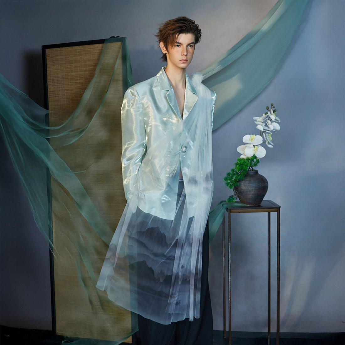 JIECHI Gradient Tulle Drape Satin Blazer-Jacket-M (Preorder)-Free Shipping Leatheretro