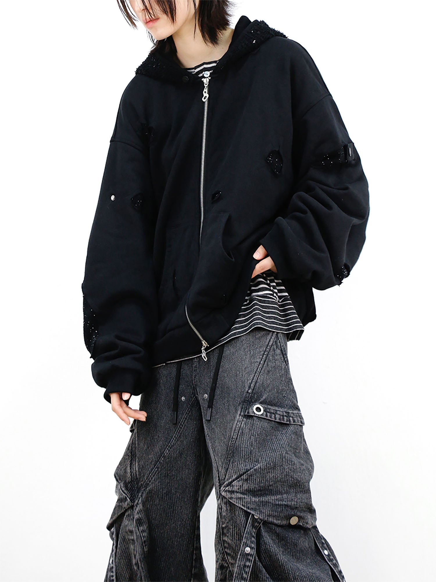 RELABEL Detachable Diamond Layered Hood Jacket-Jacket-XS (Preorder)-Free Shipping Leatheretro
