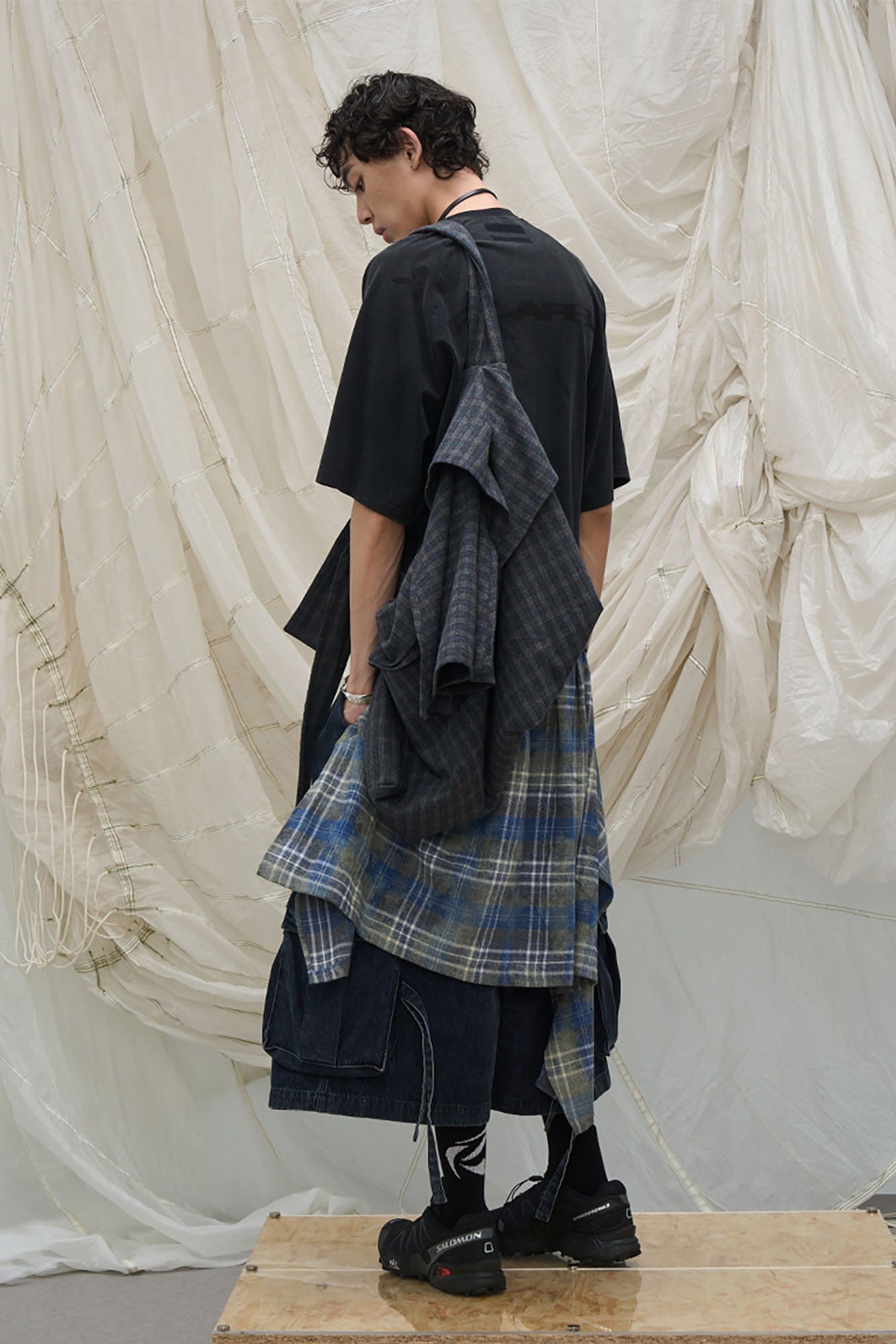 RELABEL Detachable Plaid Drape Denim Shorts-Shorts-XS-Free Shipping Leatheretro