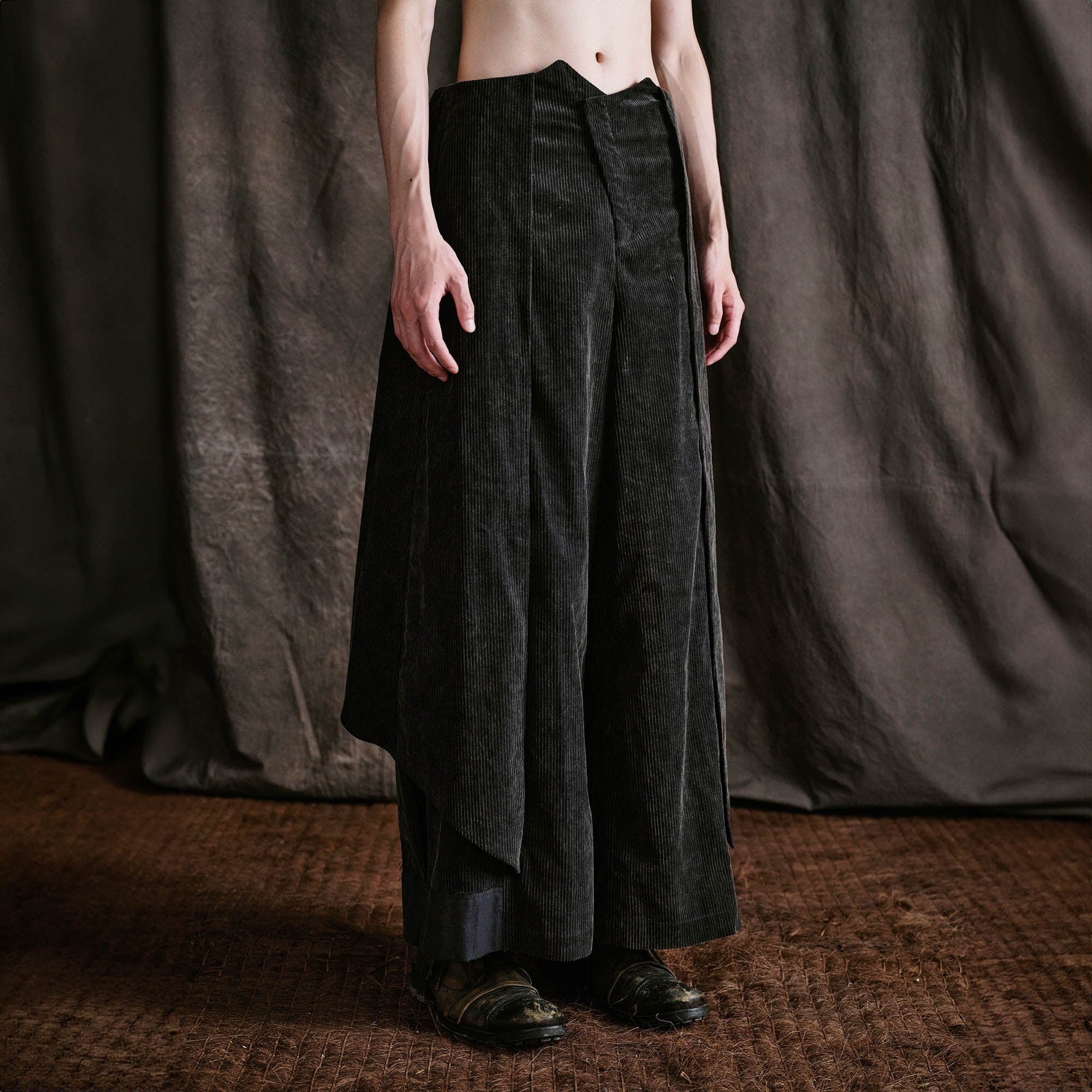ILNya Nieternite Nifutur Layered Corduroy Wrap-Paneled Wide-Leg Trousers-Pants-S(0)-Free Shipping Leatheretro
