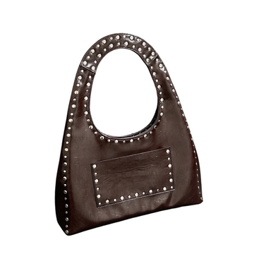 Retro Rivet Oil Wax Leather Shoulder Bag-Handbags-Coffee-Free Shipping Leatheretro