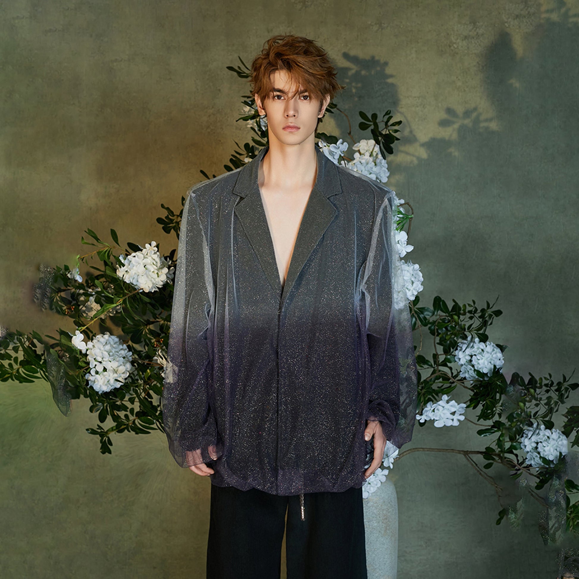 JIECHI Stardust Sheer Gradient Overlay Blazer-Jacket-M (Preorder)-Free Shipping Leatheretro