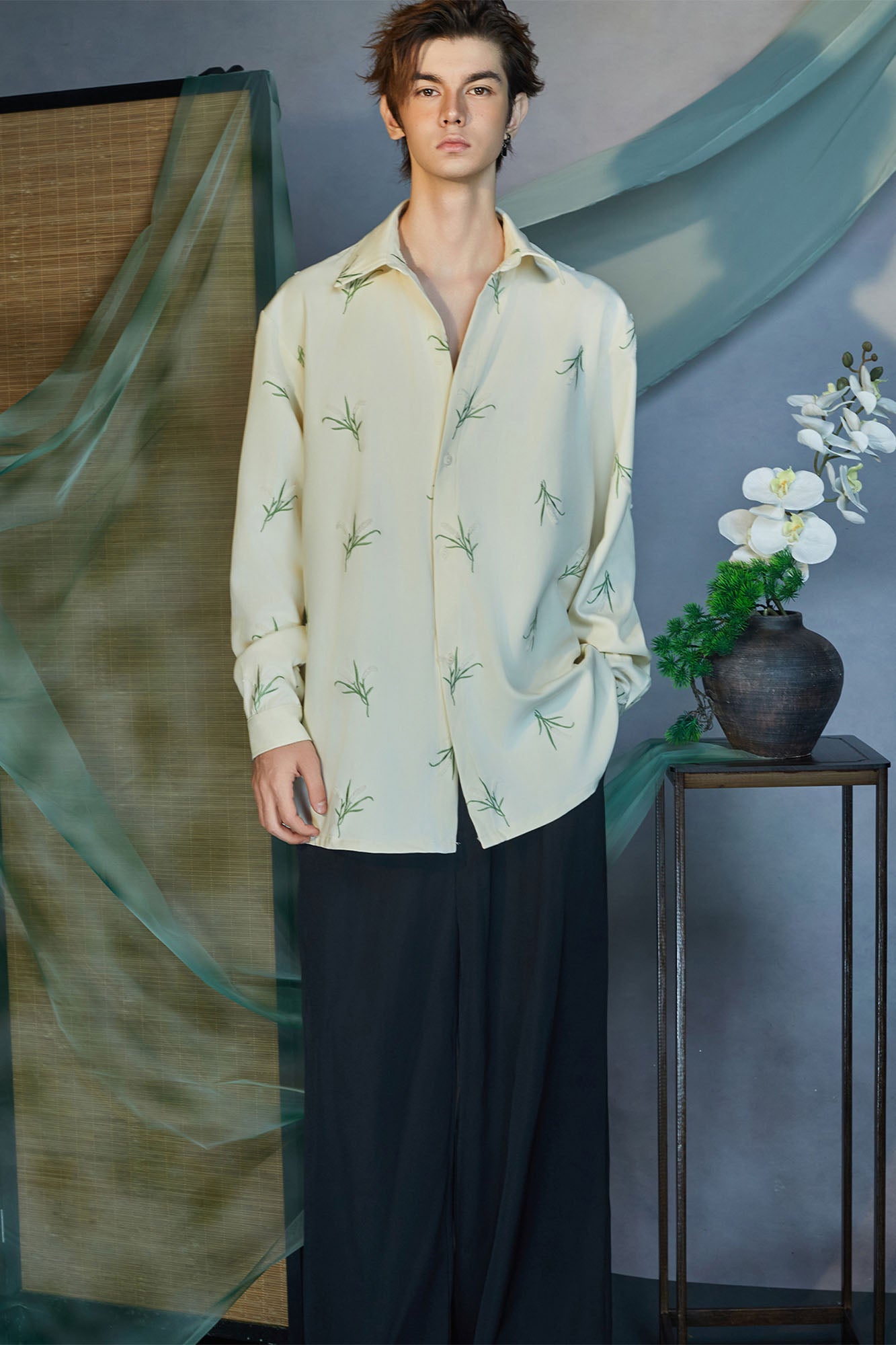 JIECHI Botanic Embroidery Bow Back Shirt-Shirt-M (Preorder)-Free Shipping Leatheretro