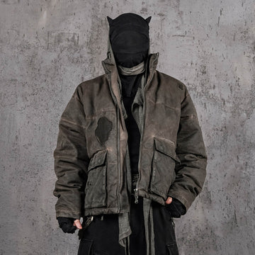 UNDERWATER Distressed Wanderer Patchwork Padded Jacket-Jacket-S-Free Shipping Leatheretro