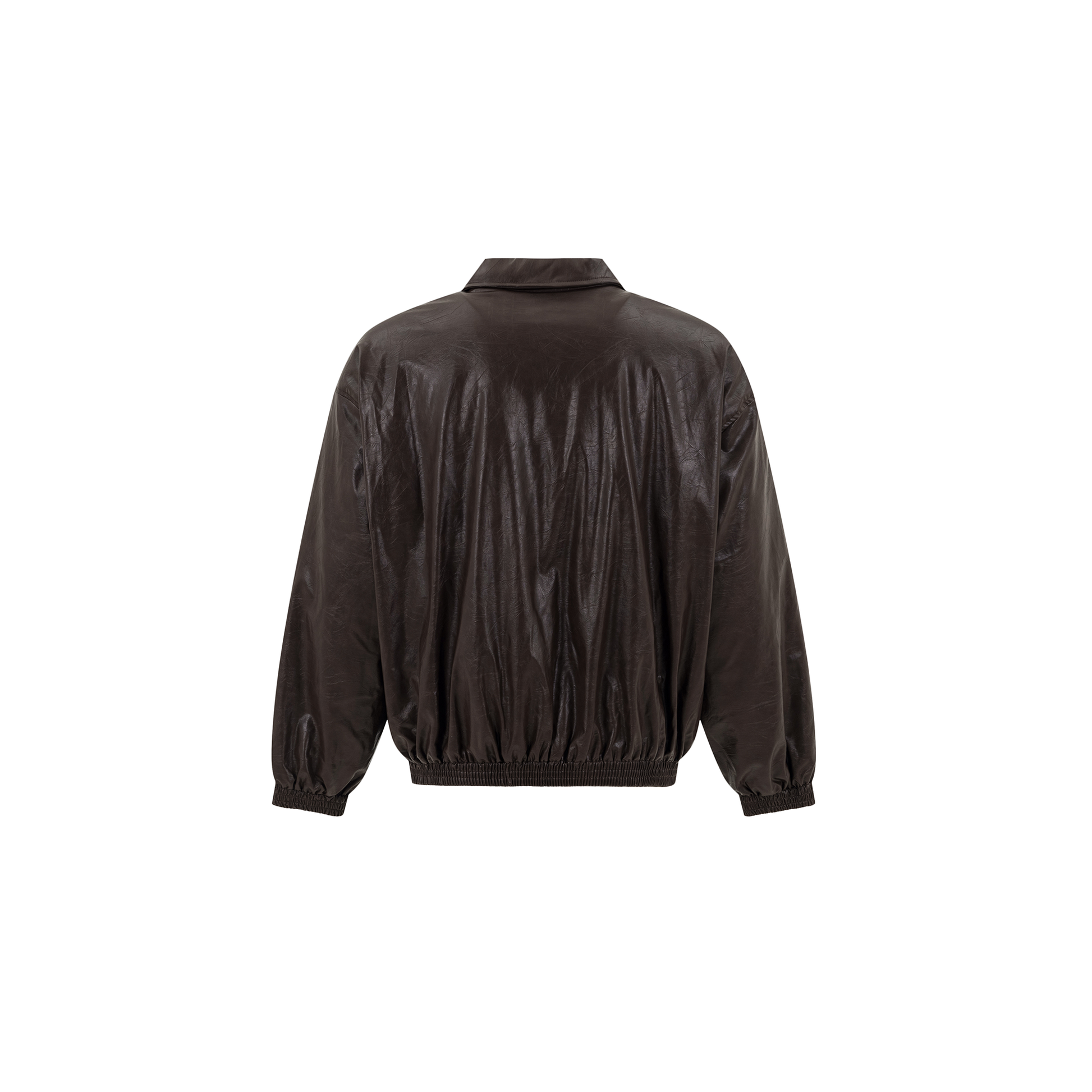 OVDY Faux Leather Crinkle Stand-Collar Jacket-Jacket-S-Coffee-Free Shipping Leatheretro