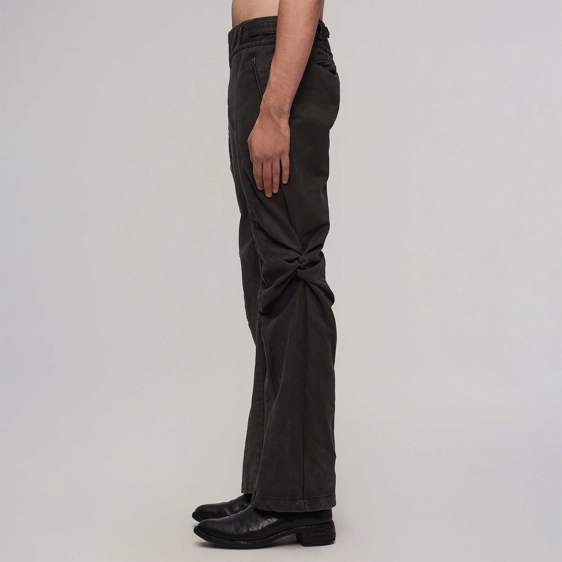ILNya Nieternite Nifutur Contrast-Spliced Twist-Knee Flared Trousers-Pants-S(0)-Free Shipping Leatheretro
