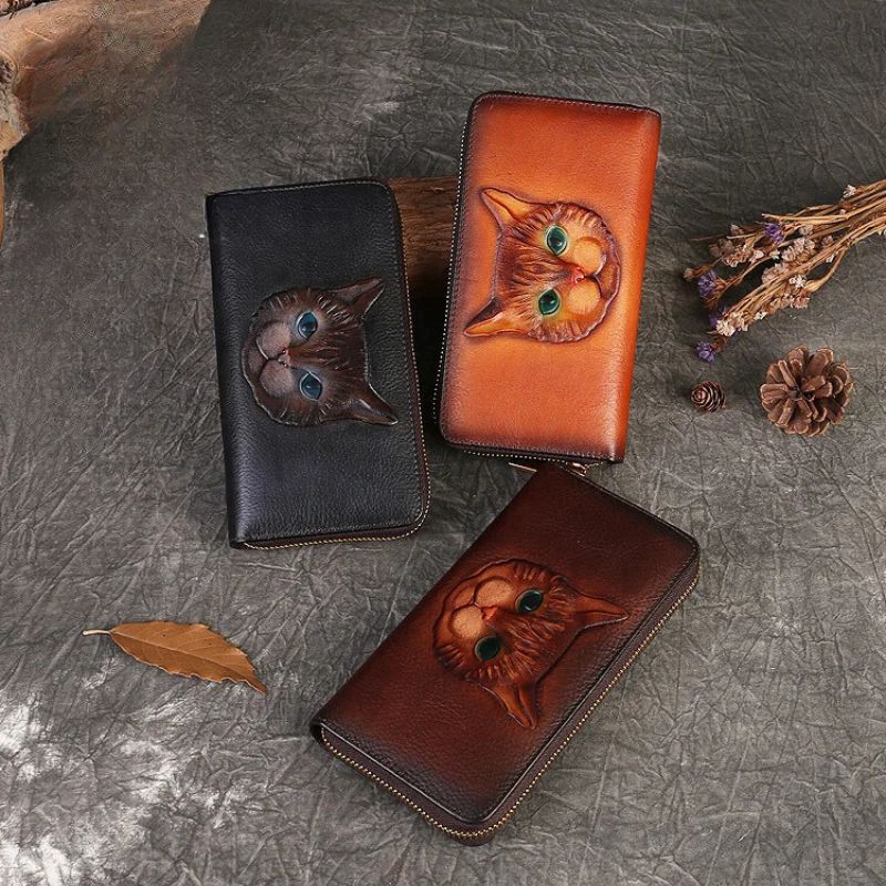 Handmade Genuine Leather Vintage Long Wallet for Women-Wallets & Money Clips-Brown-Free Shipping Leatheretro