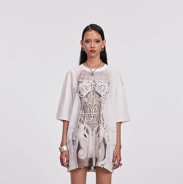 DAMAGE ASIA Skeleton Corset Full-Print T-Shirt-T Shirt-One Size-Free Shipping Leatheretro