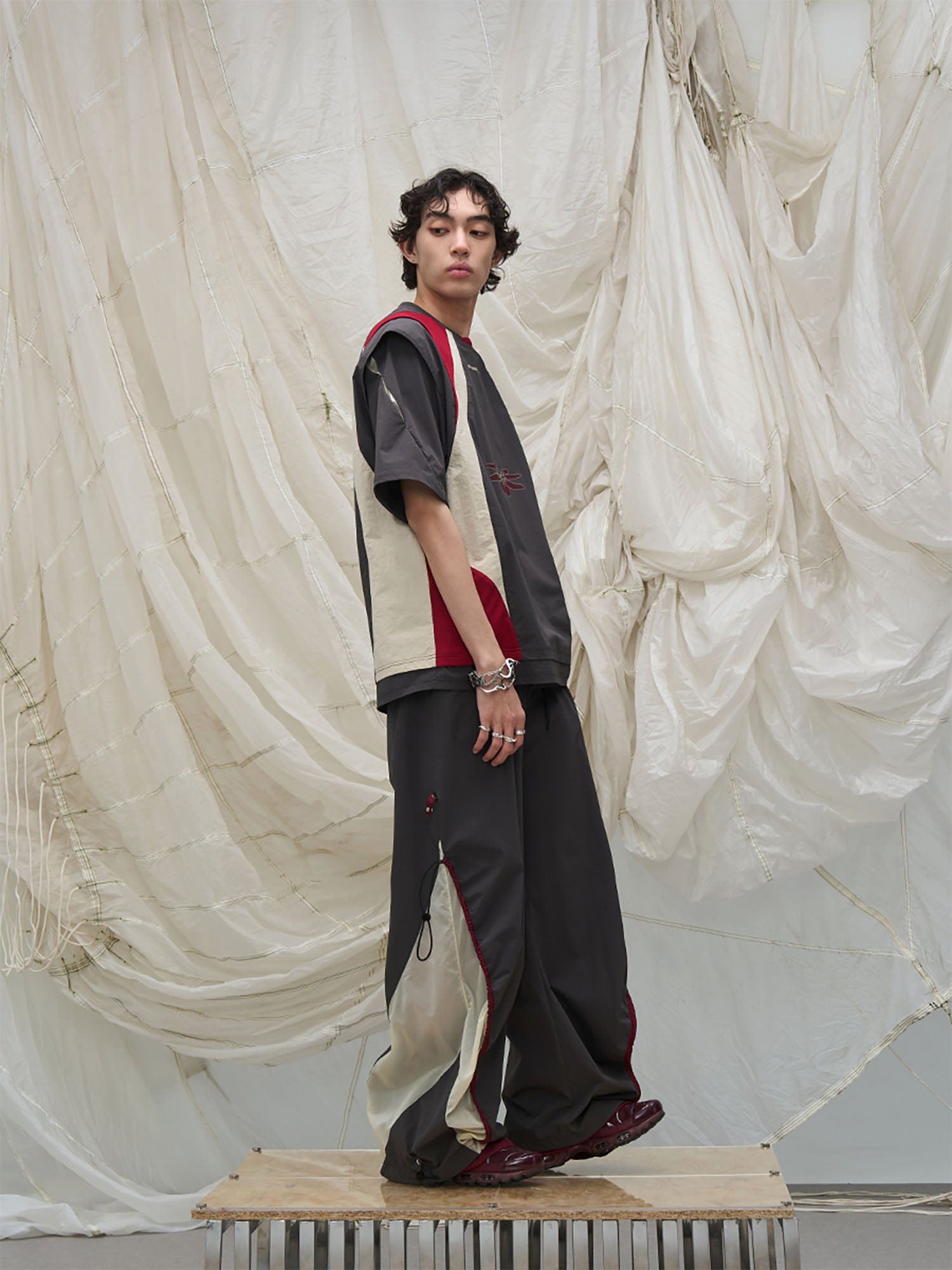 RELABEL Contrast Spliced Fold-Side Drawstring Pants-Pants-XS-Free Shipping Leatheretro