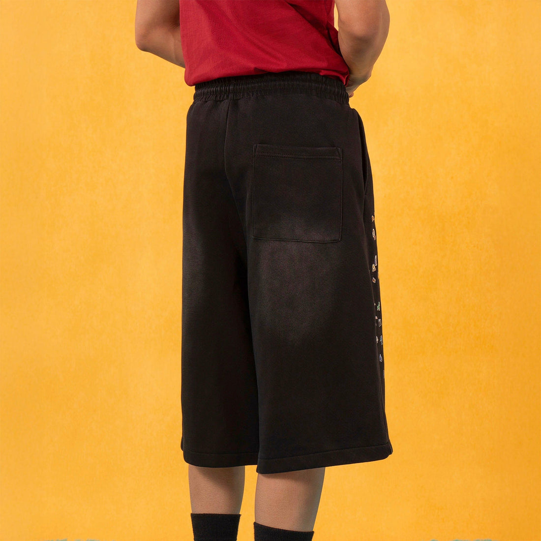 CLP Washed Stickers Drawstring Shorts-Shorts-M-Free Shipping Leatheretro