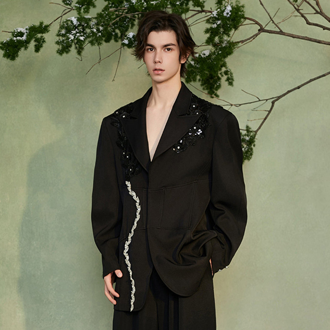 JIECHI The Midnight Floral Blazer-Jacket-M-Free Shipping Leatheretro