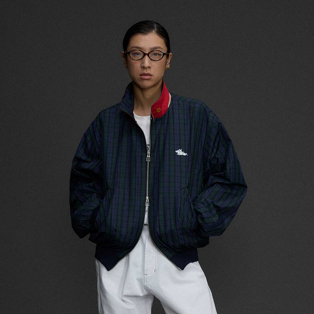 NIANJIUYIKOUER Deer Graphic Plaid Harrington Jacket-Jacket-S-Free Shipping Leatheretro