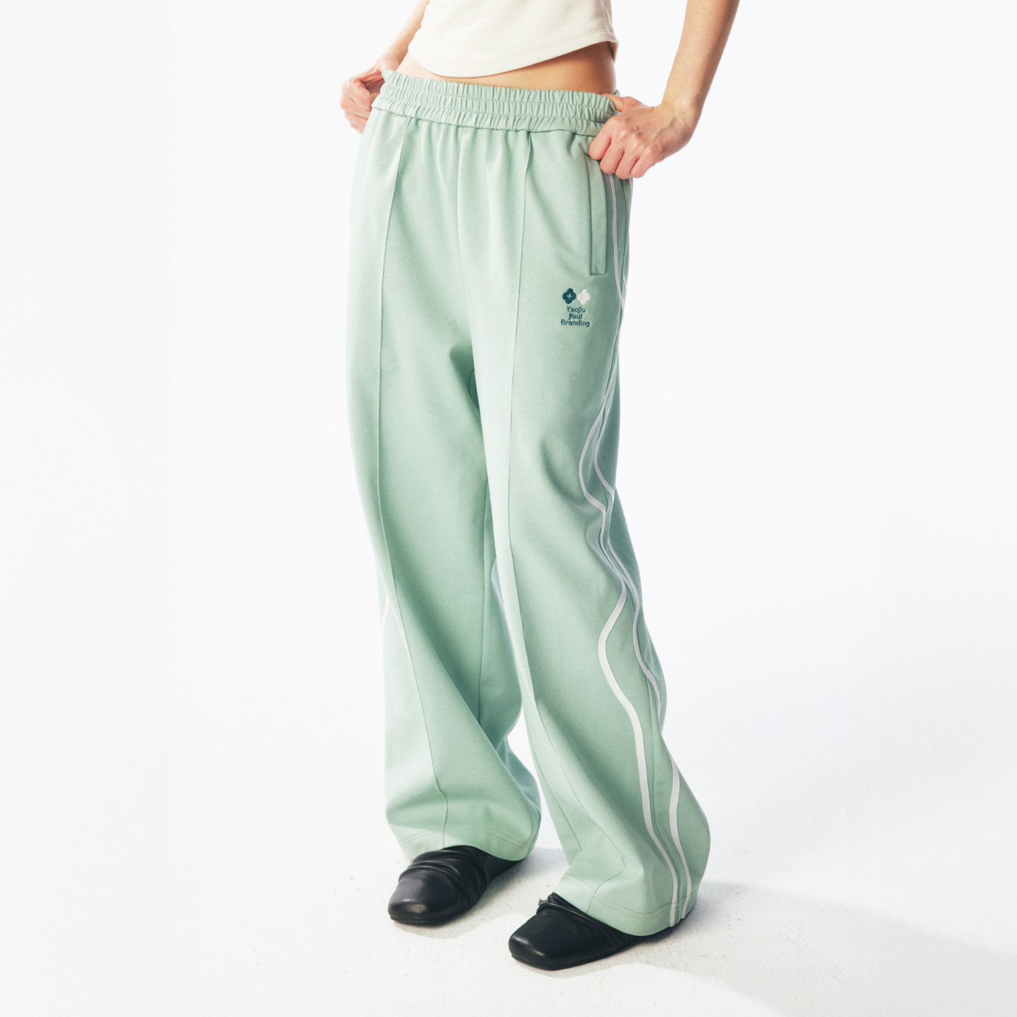 1997 POSTOFFICE Contrast Curved-Stripe Qucik-Dry Track Pants-Pants-S (Preorder)-Green-Free Shipping Leatheretro