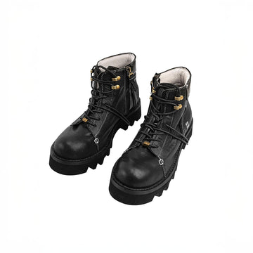 REWRITE Stitched Leather Lug Sole Martin Boots-Shoes-38.5-Free Shipping Leatheretro